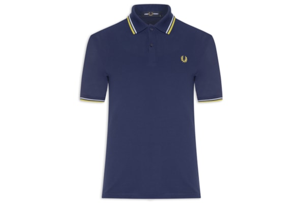 Polo Masculina Friso Duplo Regular Fit Em Piquet De Algodão - Azul
