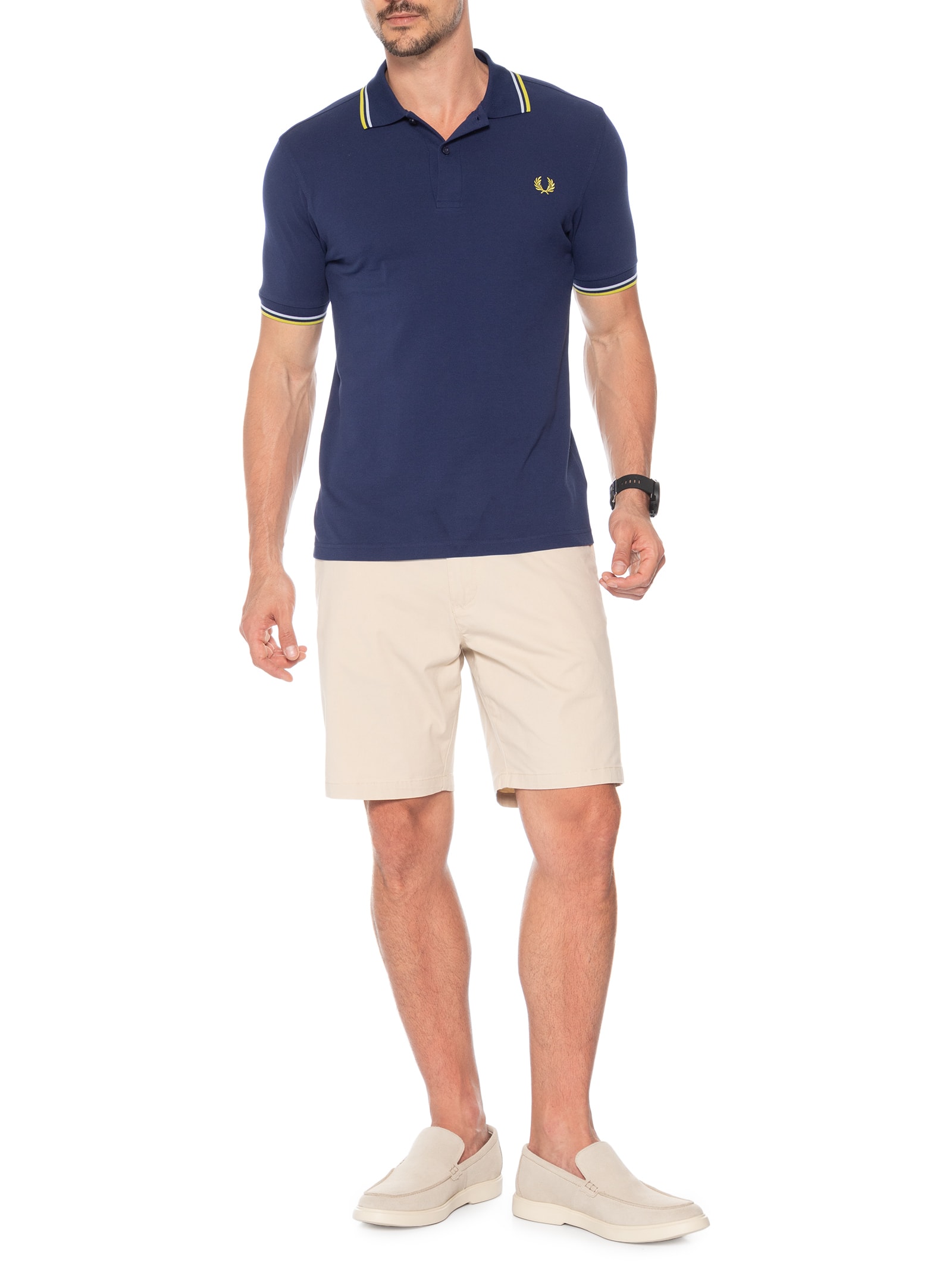 Polo Masculina Friso Duplo Regular Fit Em Piquet De Algodão Azul Fred Perry