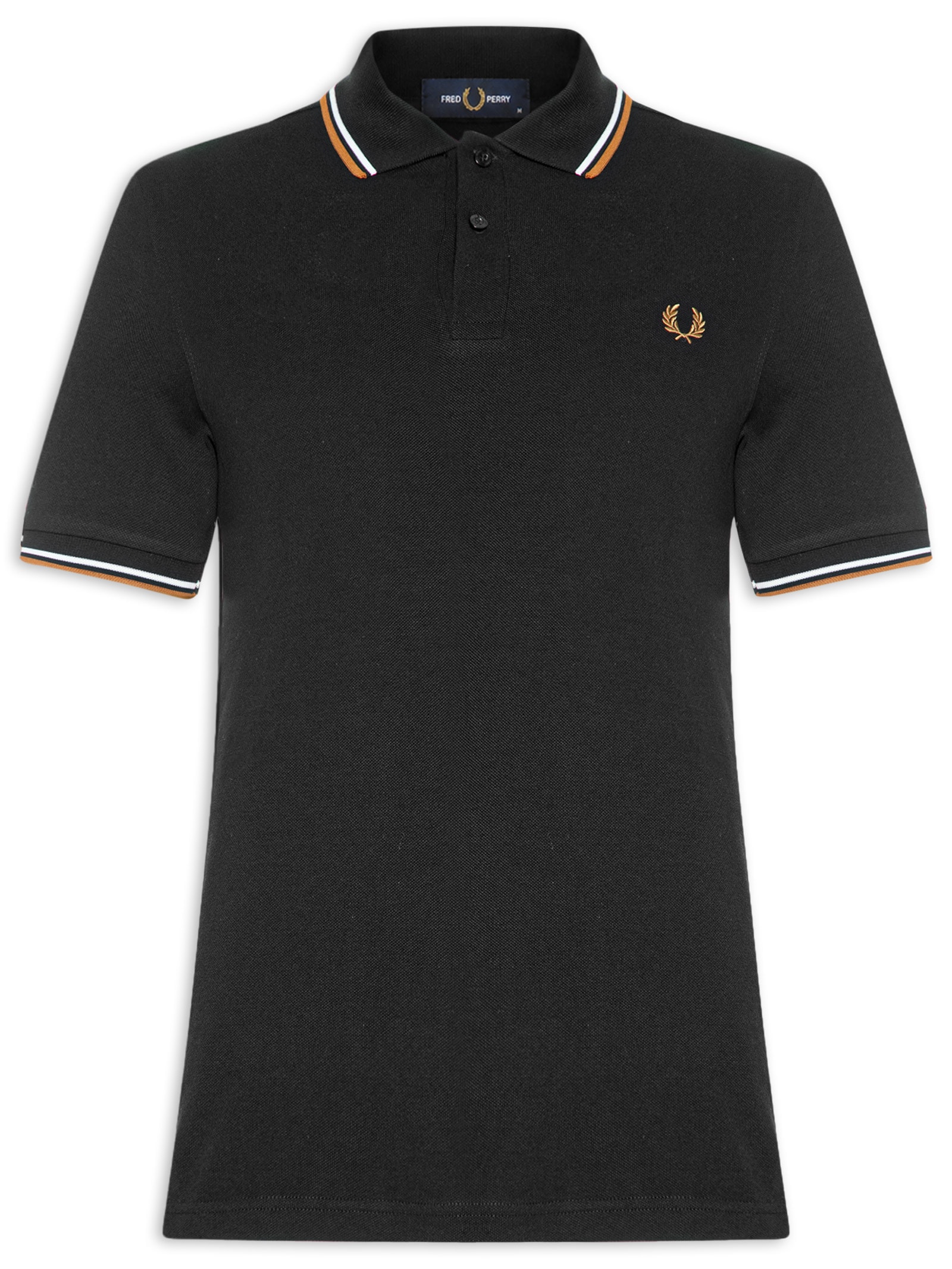 Polo Masculina Friso Duplo Regular Fit Em Piquet De Algodão Preto Fred Perry