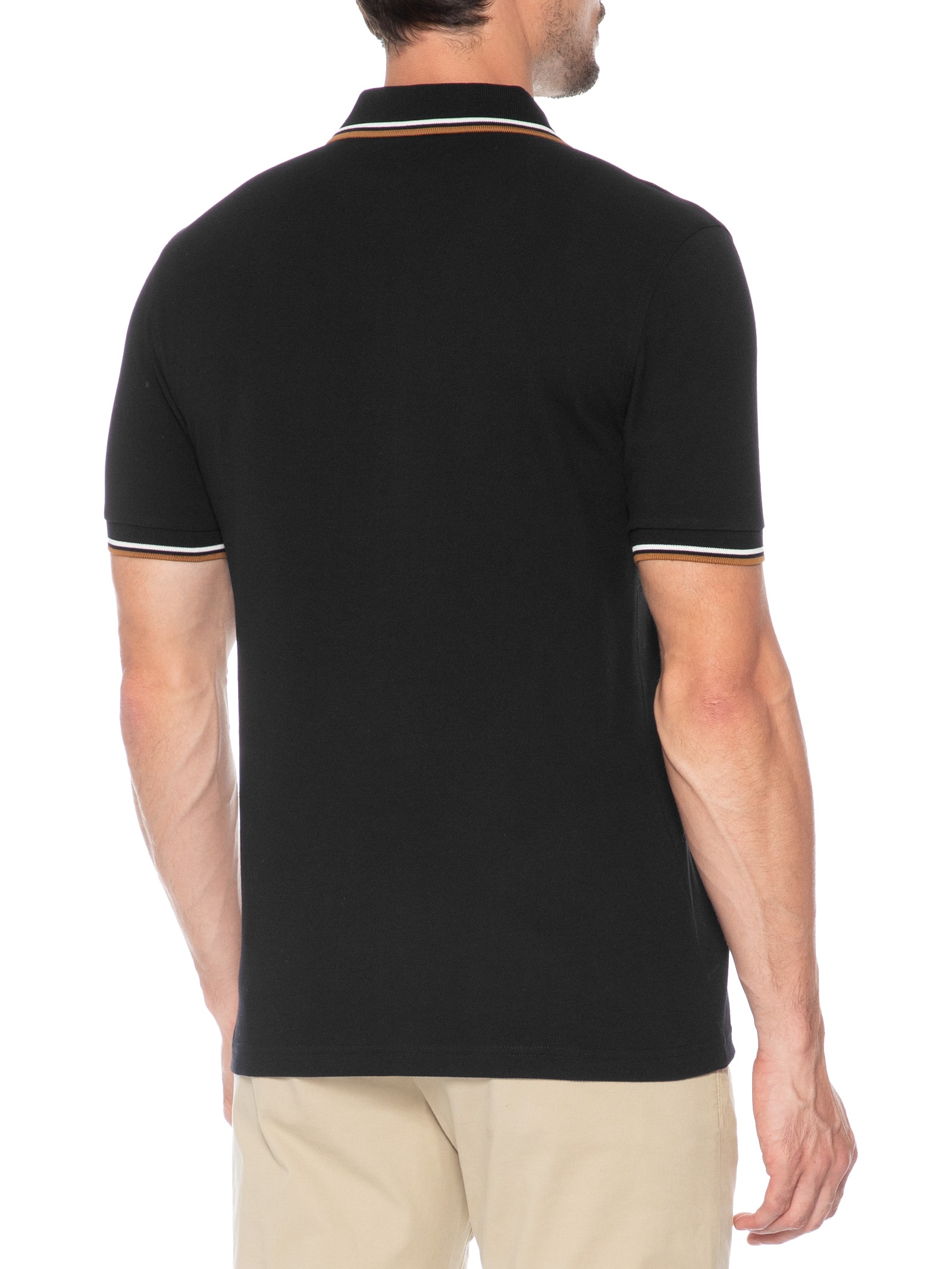 Polo Masculina Friso Duplo Regular Fit Em Piquet De Algodão Preto Fred Perry