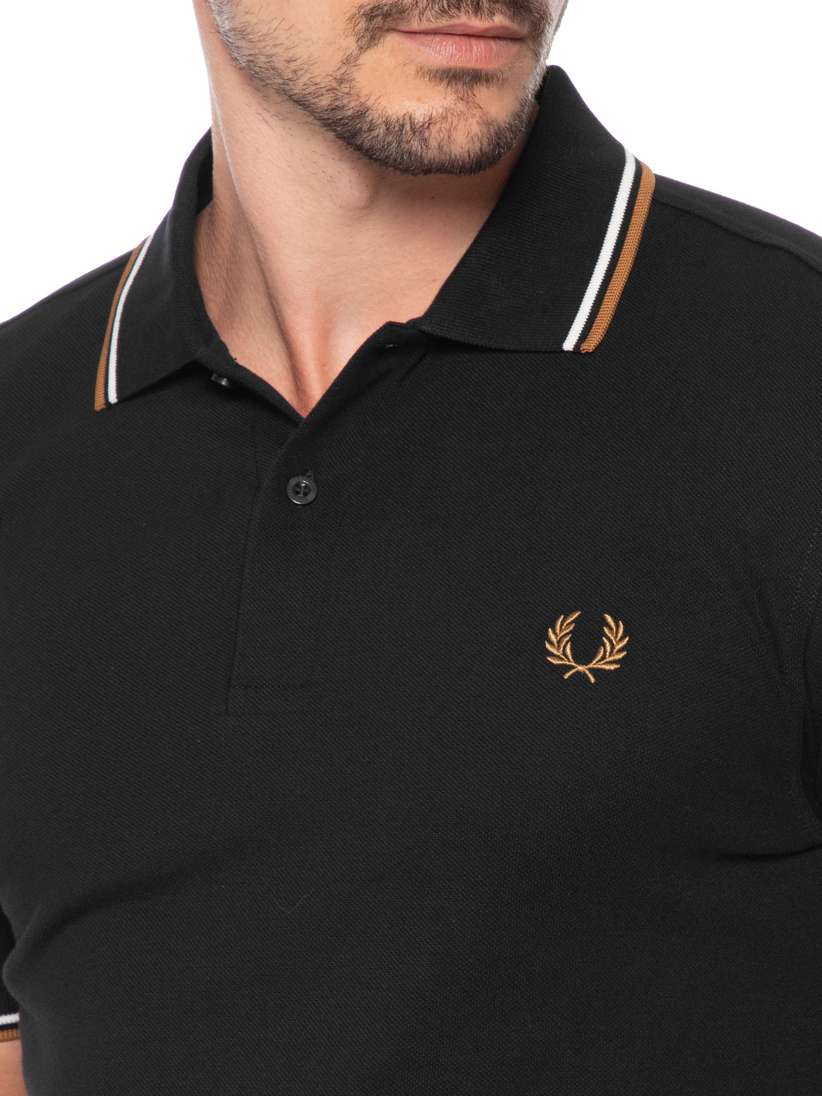 Polo Masculina Friso Duplo Regular Fit Em Piquet De Algodão Preto Fred Perry