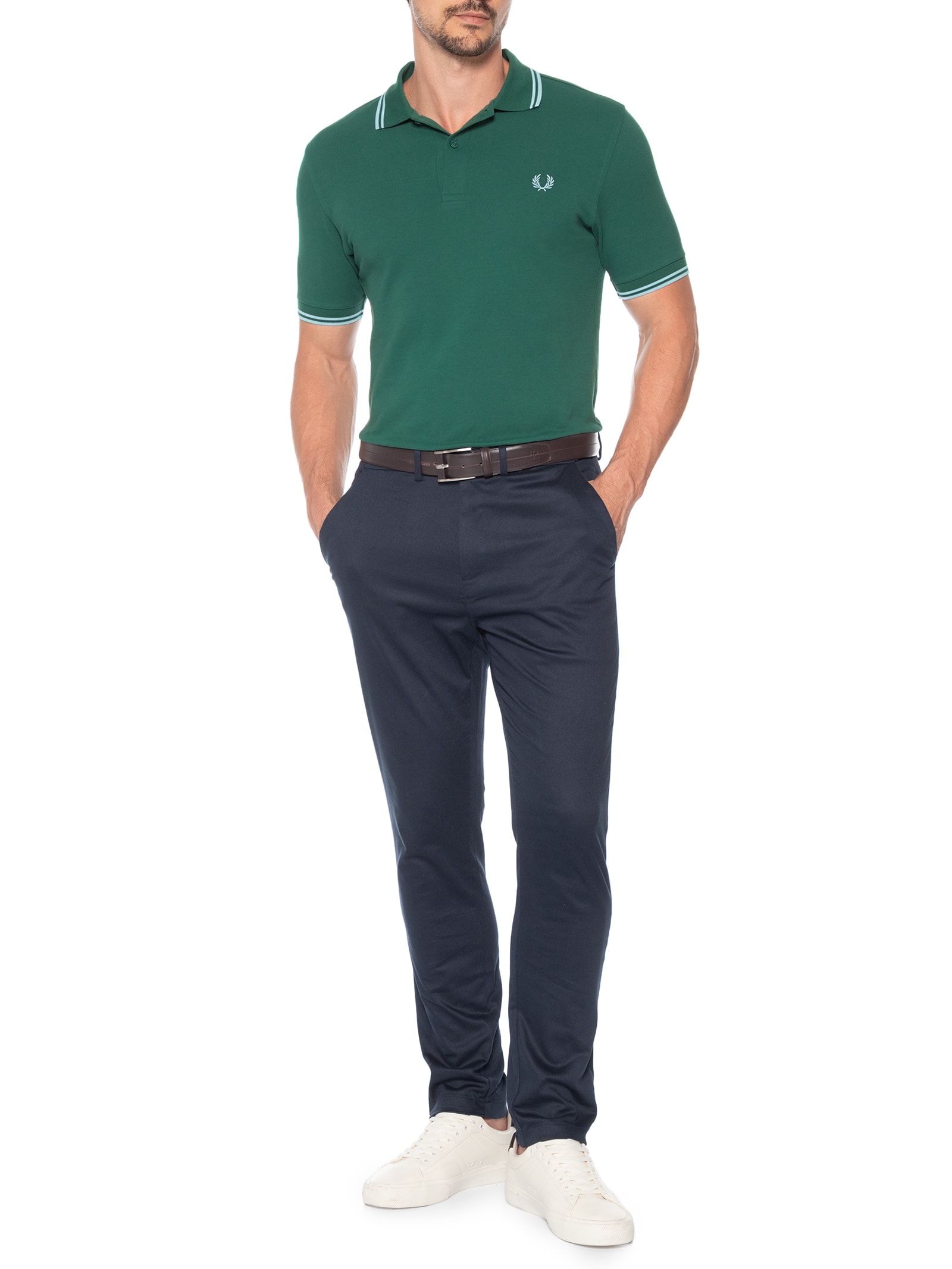 Polo Masculina Friso Duplo Regular Fit Em Piquet De Algodão Verde Fred Perry