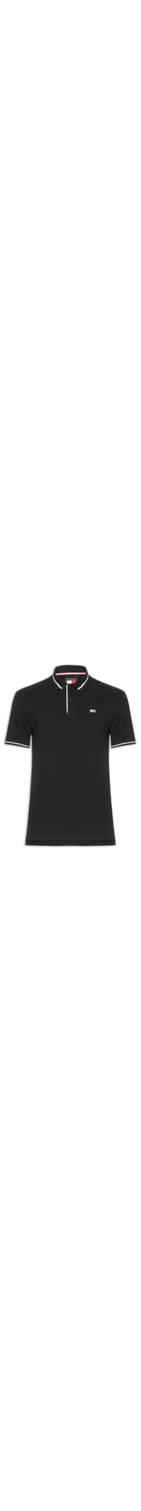 Polo Masculina Friso E Vista Contrastante Regular Fit Em Algodão - Preto