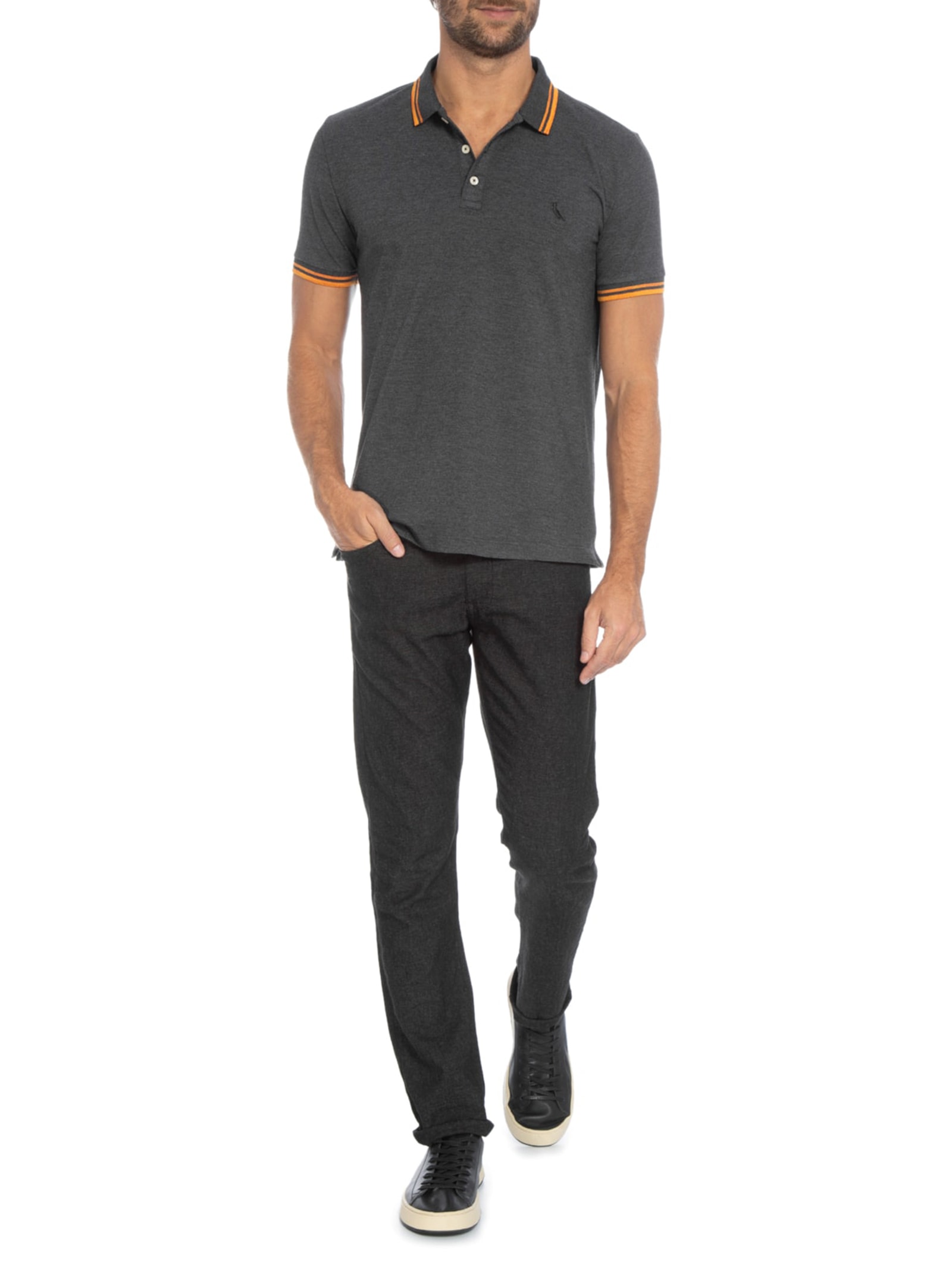 Polo Masculina Friso Rajado Preto Reserva