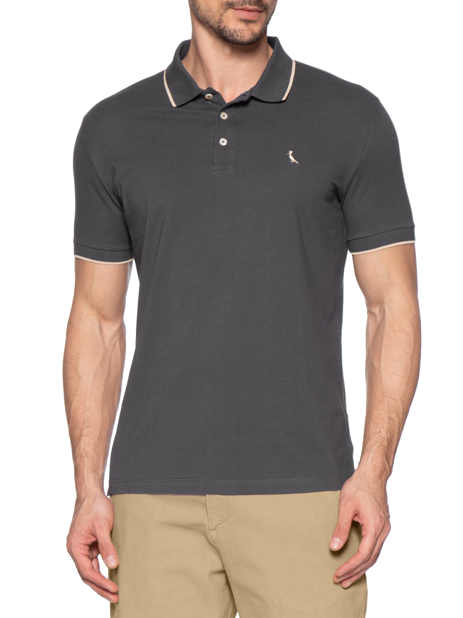 Polo Masculina Friso Único Co Cinza Reserva