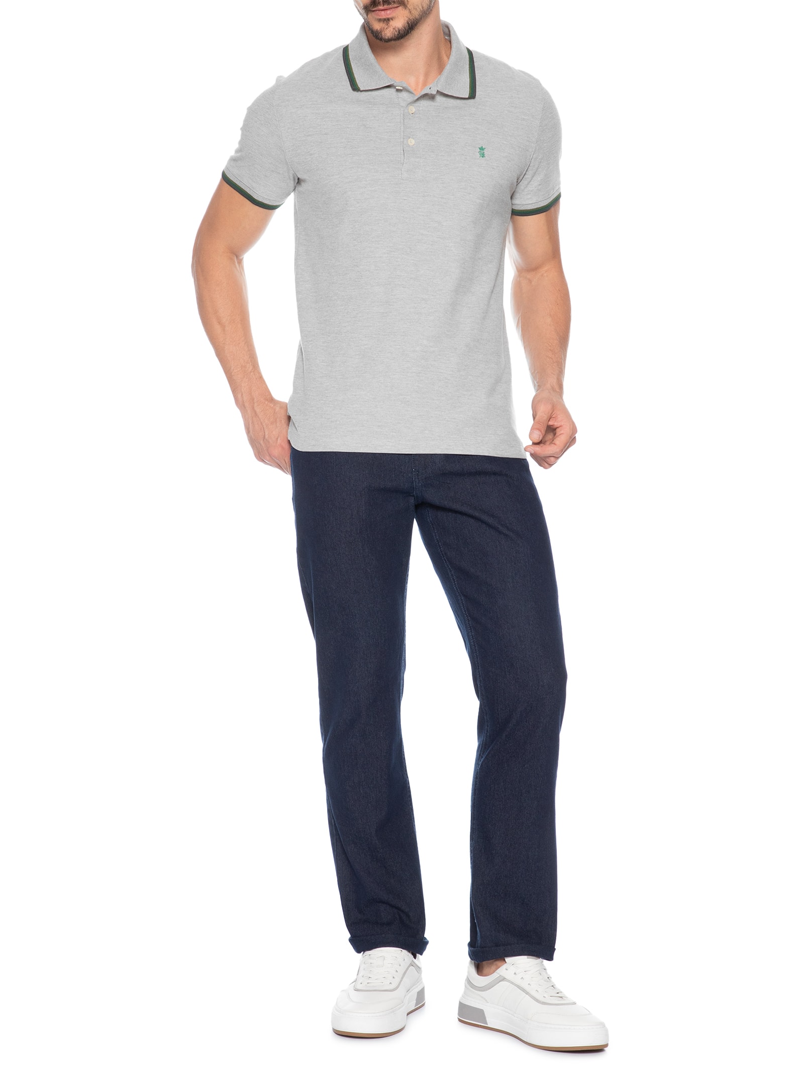Polo Masculina Frisos Cinza Sergio K