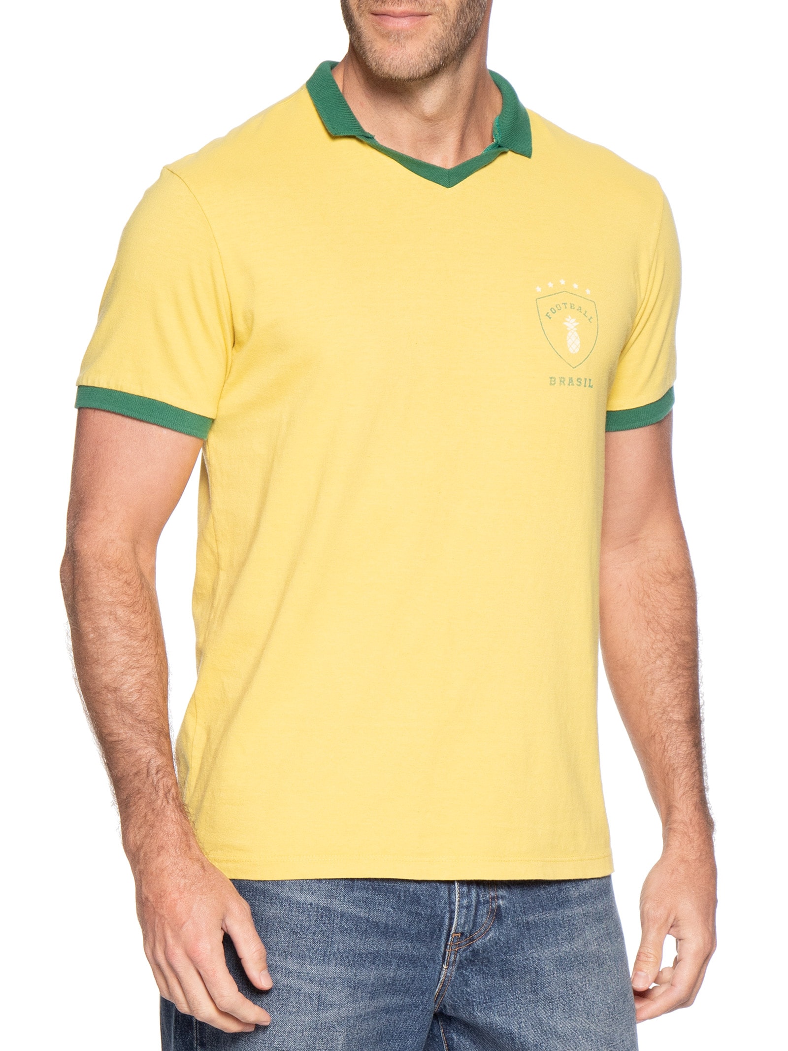 Polo Masculina Gola V Copa Em Algodão Stoned Amarelo Pineapple