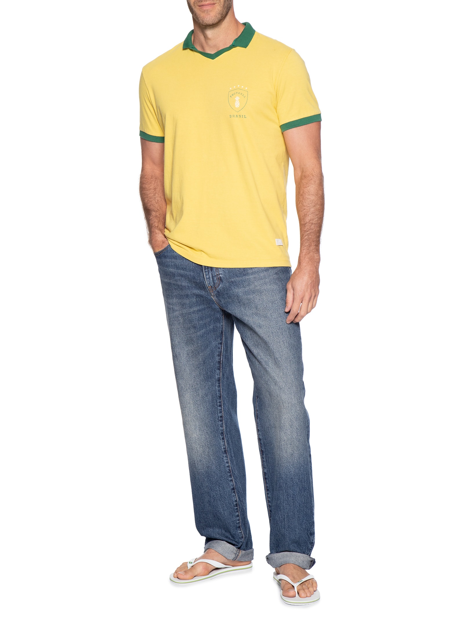 Polo Masculina Gola V Copa Em Algodão Stoned Amarelo Pineapple