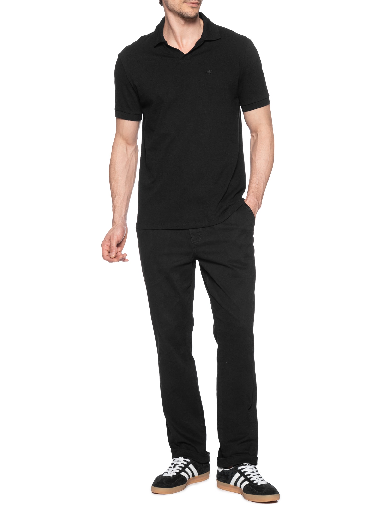 Polo Masculina Gola V Preto Calvin Klein Jeans