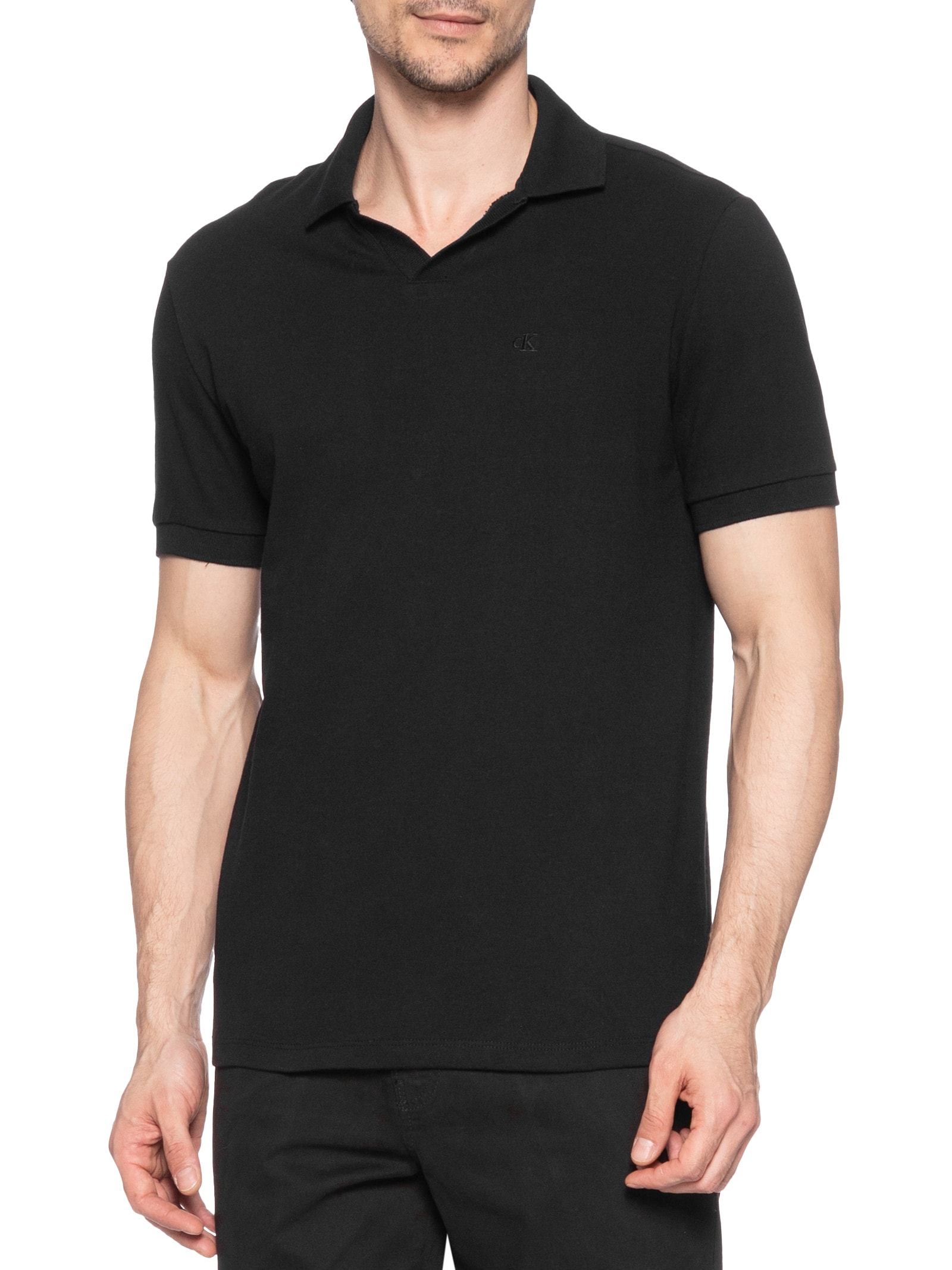 Polo Masculina Gola V Preto Calvin Klein Jeans