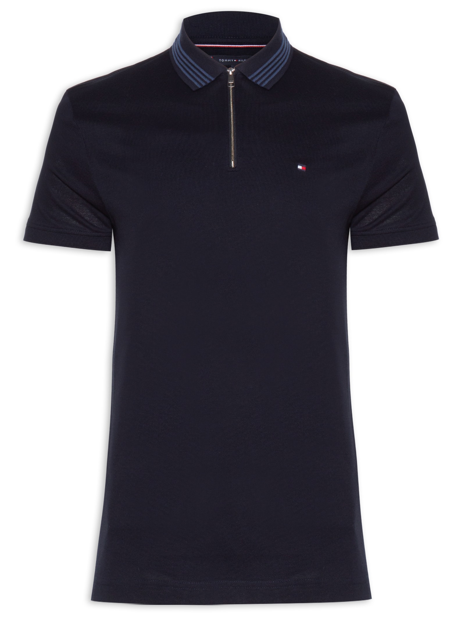 Tommy Hilfiger - Polo Masculina Half Zip Regular Fit Em Piquet De