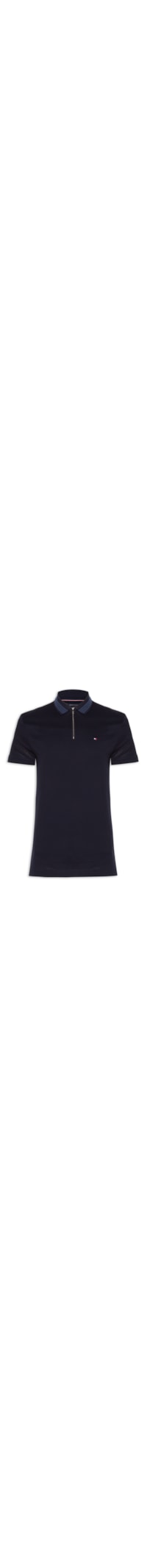 Polo Masculina Half Zip Regular Fit Em Piquet De Algodão Mercerizado - Azul
