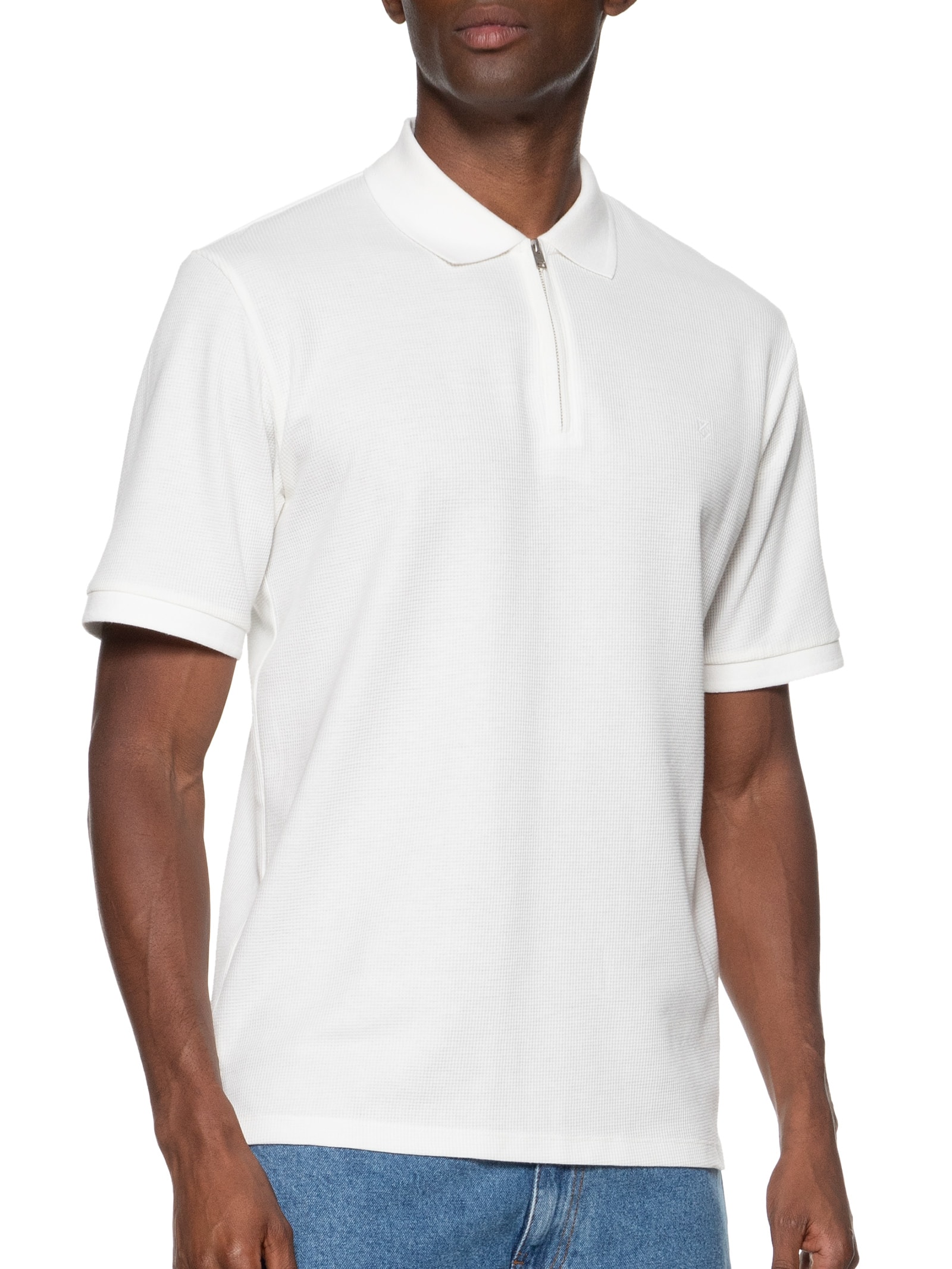 Jack & Jones - Polo Masculina Half Zíper - Branco