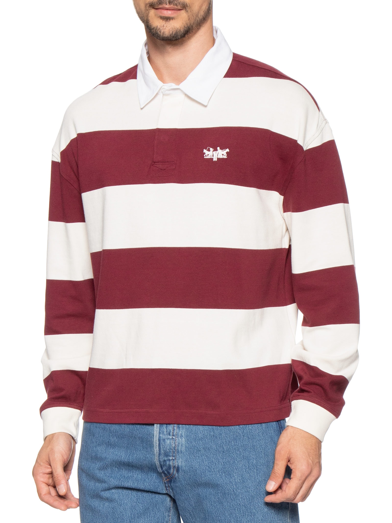 Polo Masculina Hudson Boxy Manga Longa Rubgby Vermelho Levi's