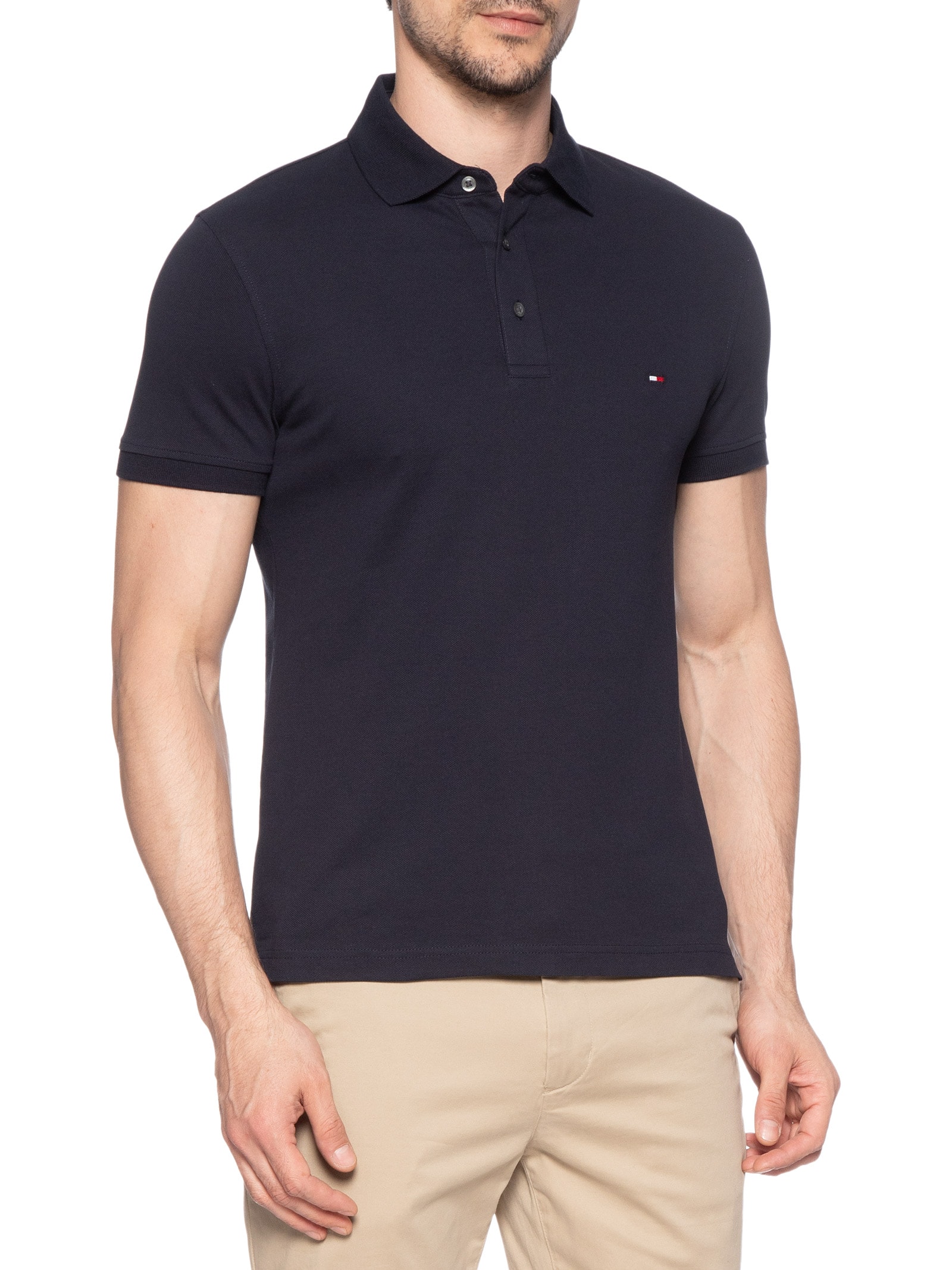 Polo Masculina Im 1985 Slim Fit Azul Tommy Hilfiger