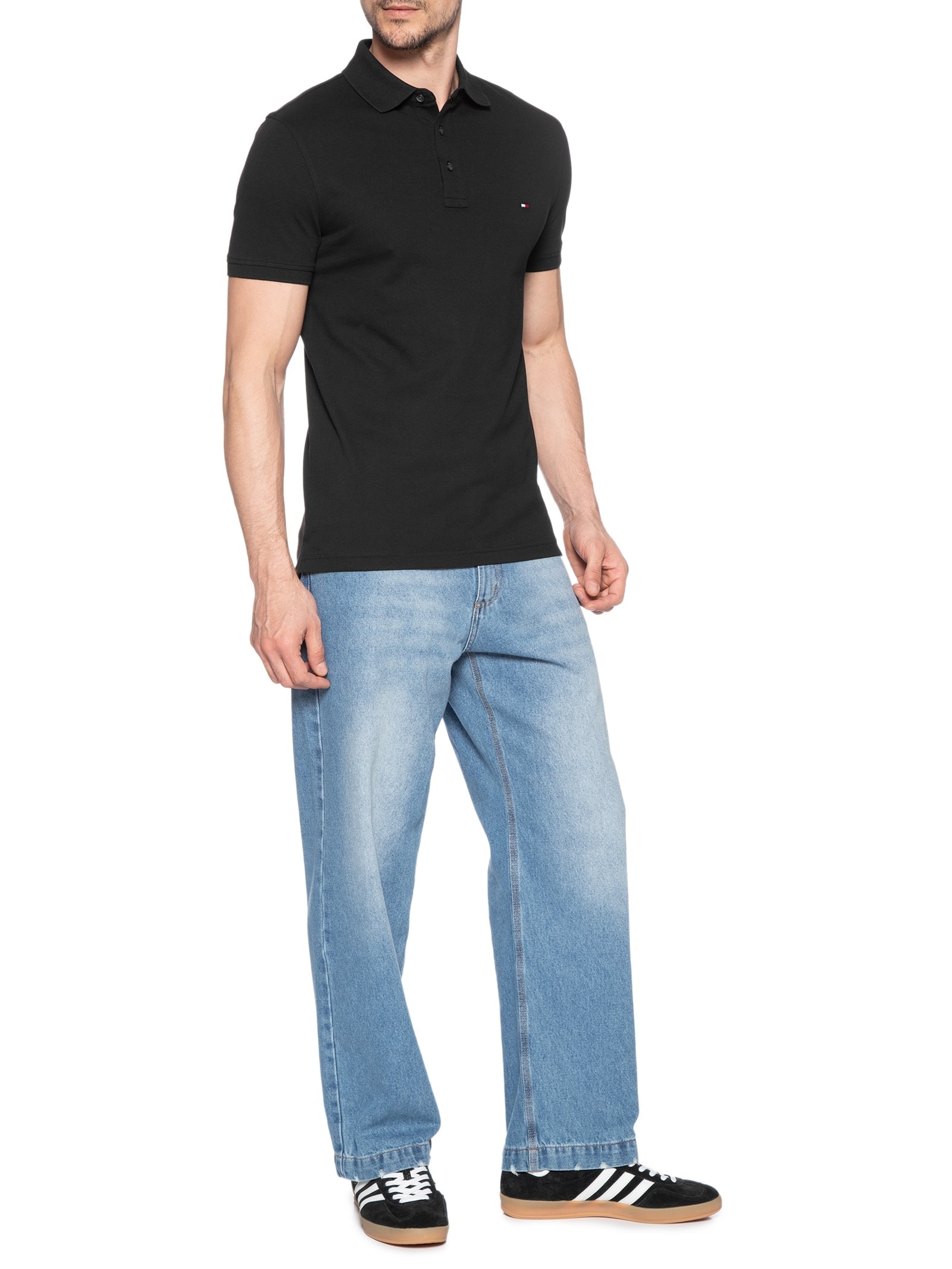 Polo Masculina Im 1985 Slim Fit Preto Tommy Hilfiger