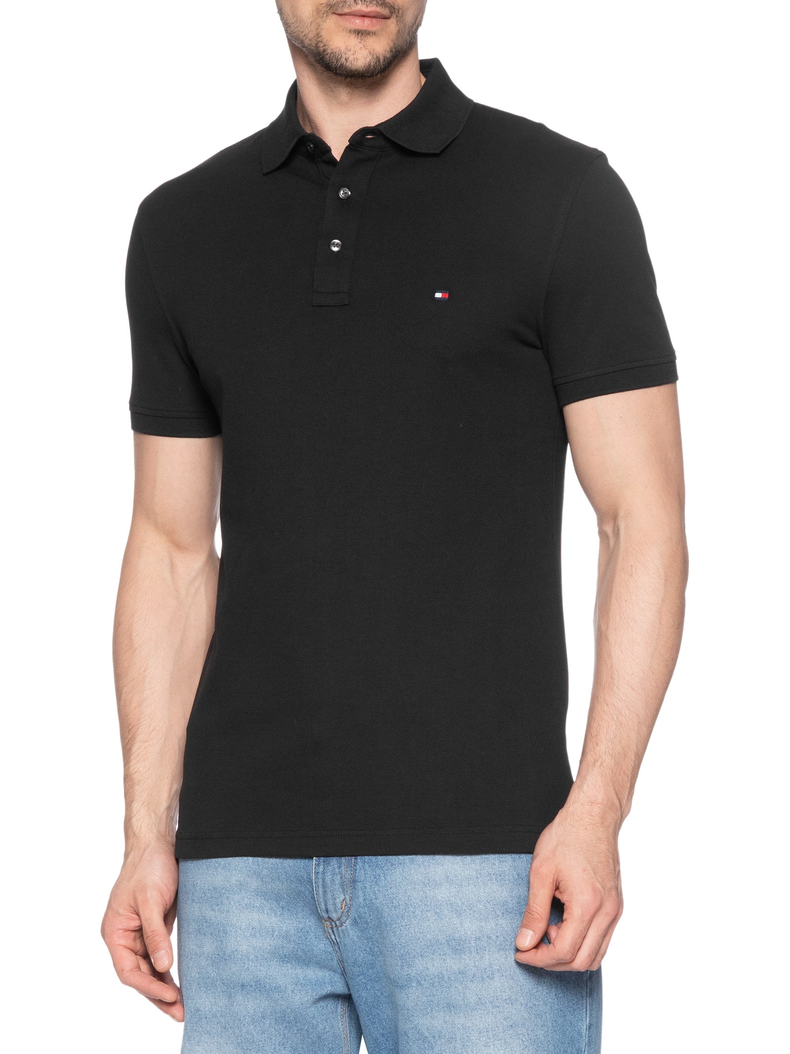 Polo Masculina Im 1985 Slim Fit Preto Tommy Hilfiger