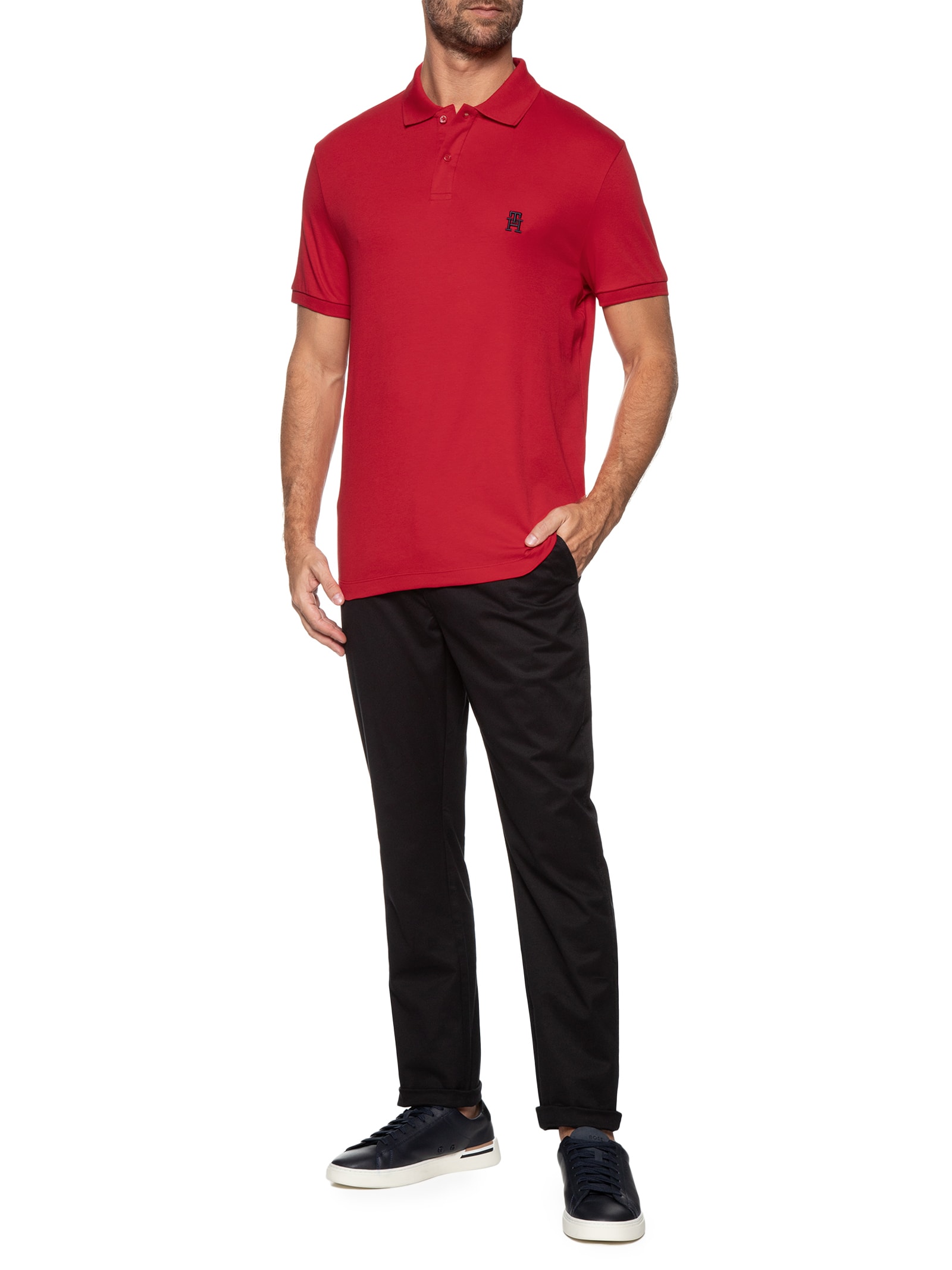 Polo Masculina Imd Interlock Reg Vermelho Tommy Hilfiger