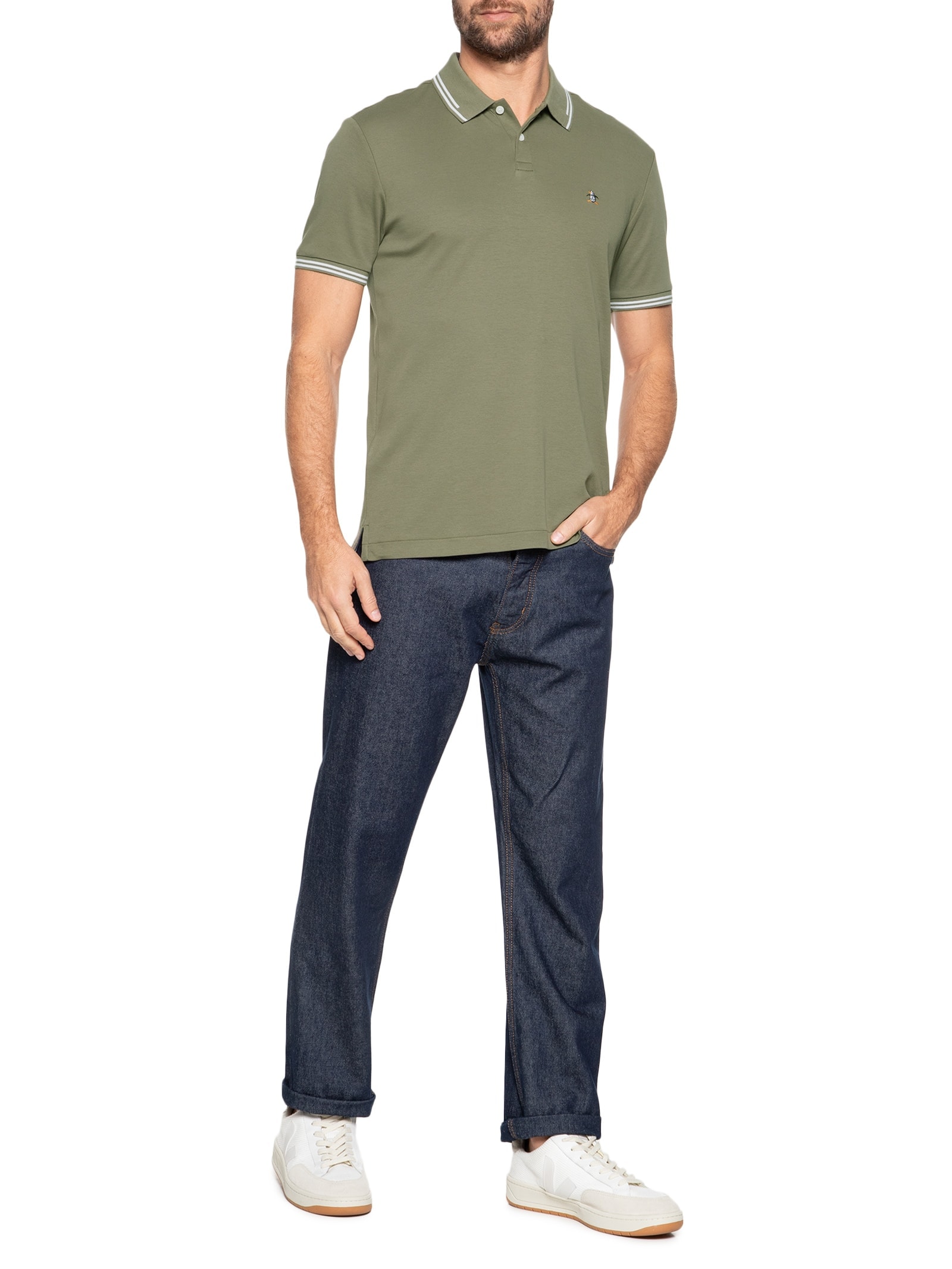 Polo Masculina Interloque Lisa Verde Original Penguin
