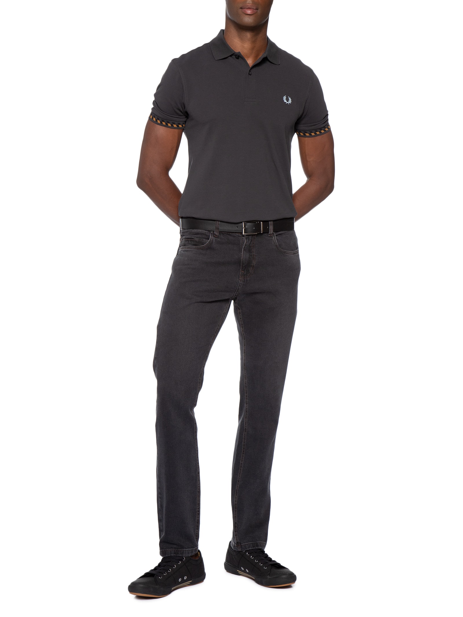 Polo Masculina Jacquard Cuff Cinza Fred Perry
