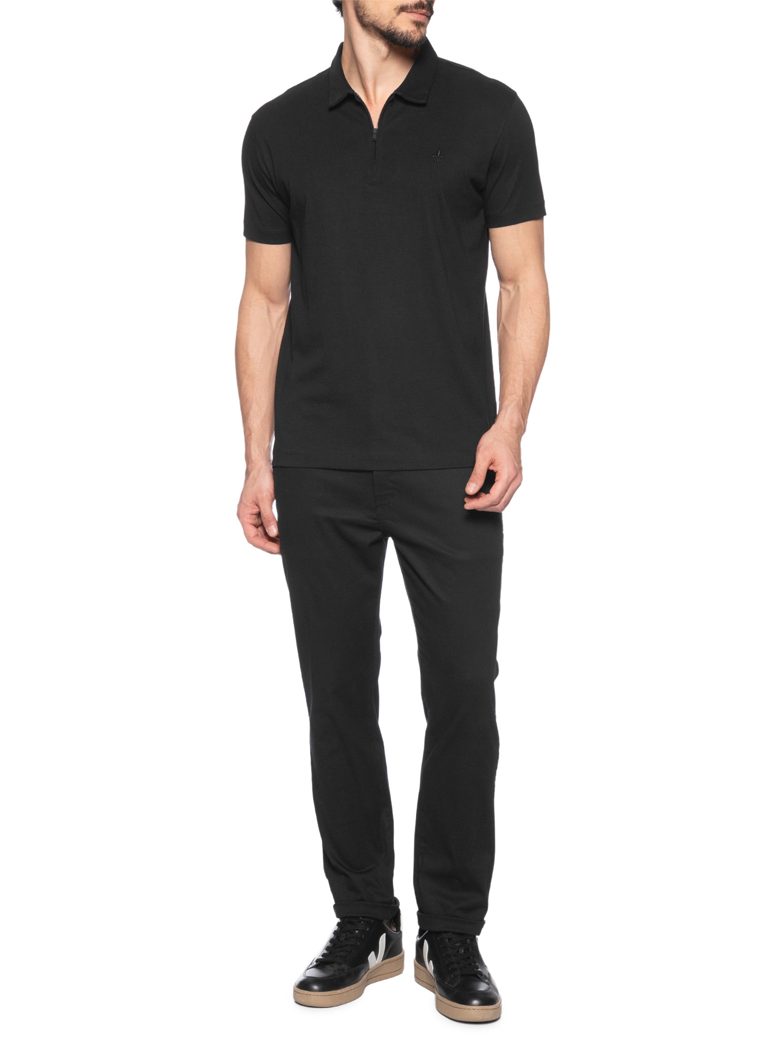 Polo Masculina Jersey Peruvian Zip Preto Dudalina