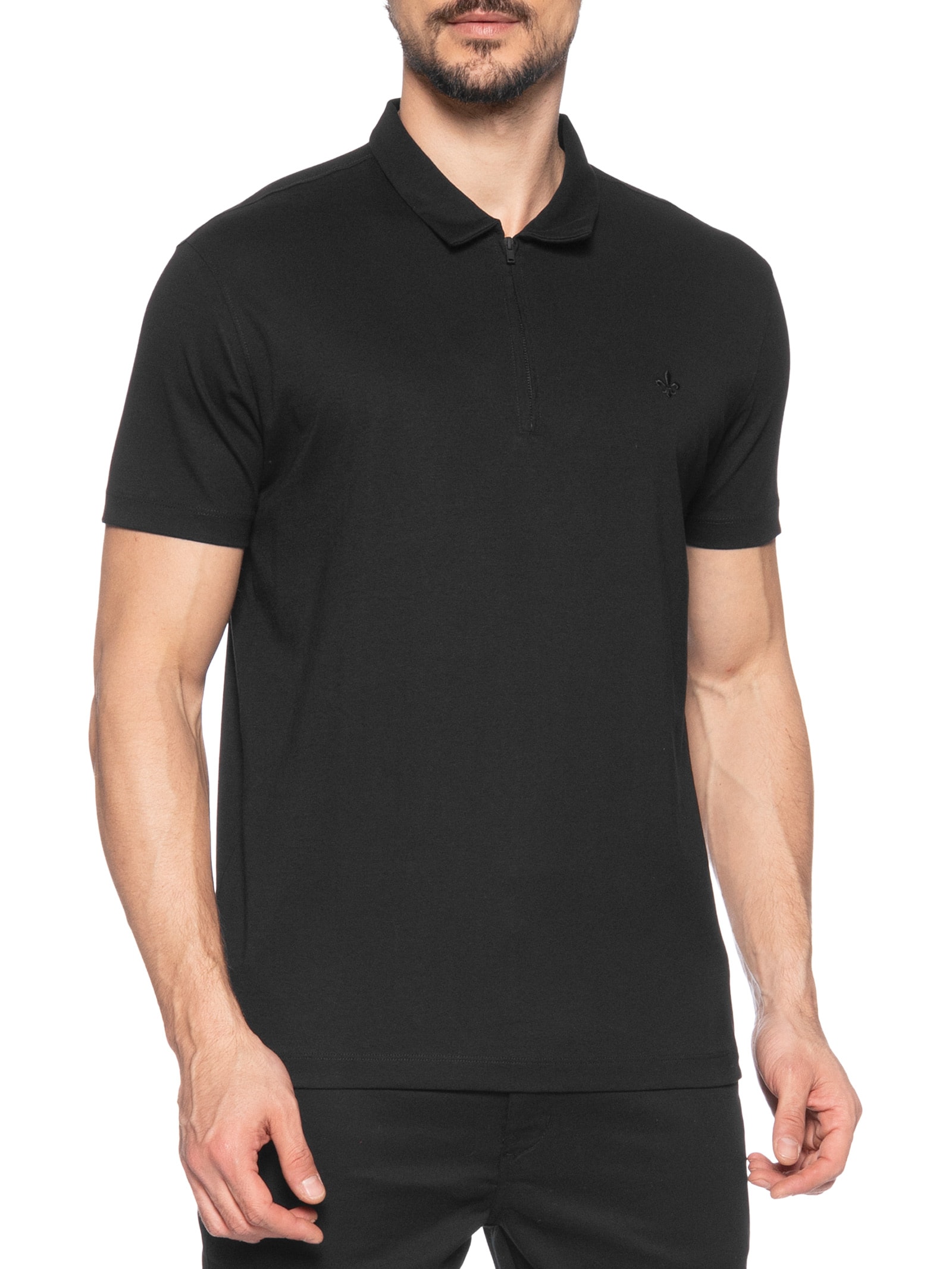 Polo Masculina Jersey Peruvian Zip Preto Dudalina