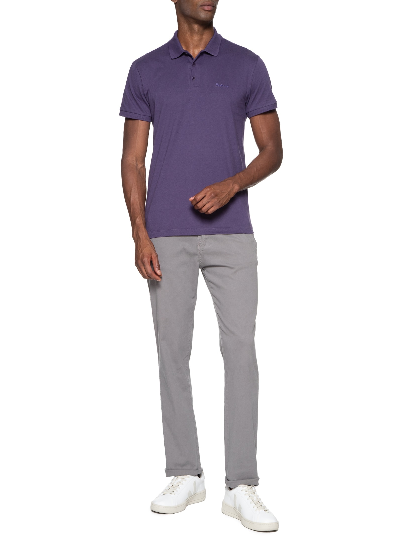 Polo Masculina Lisa Manga Curta Azul Richards