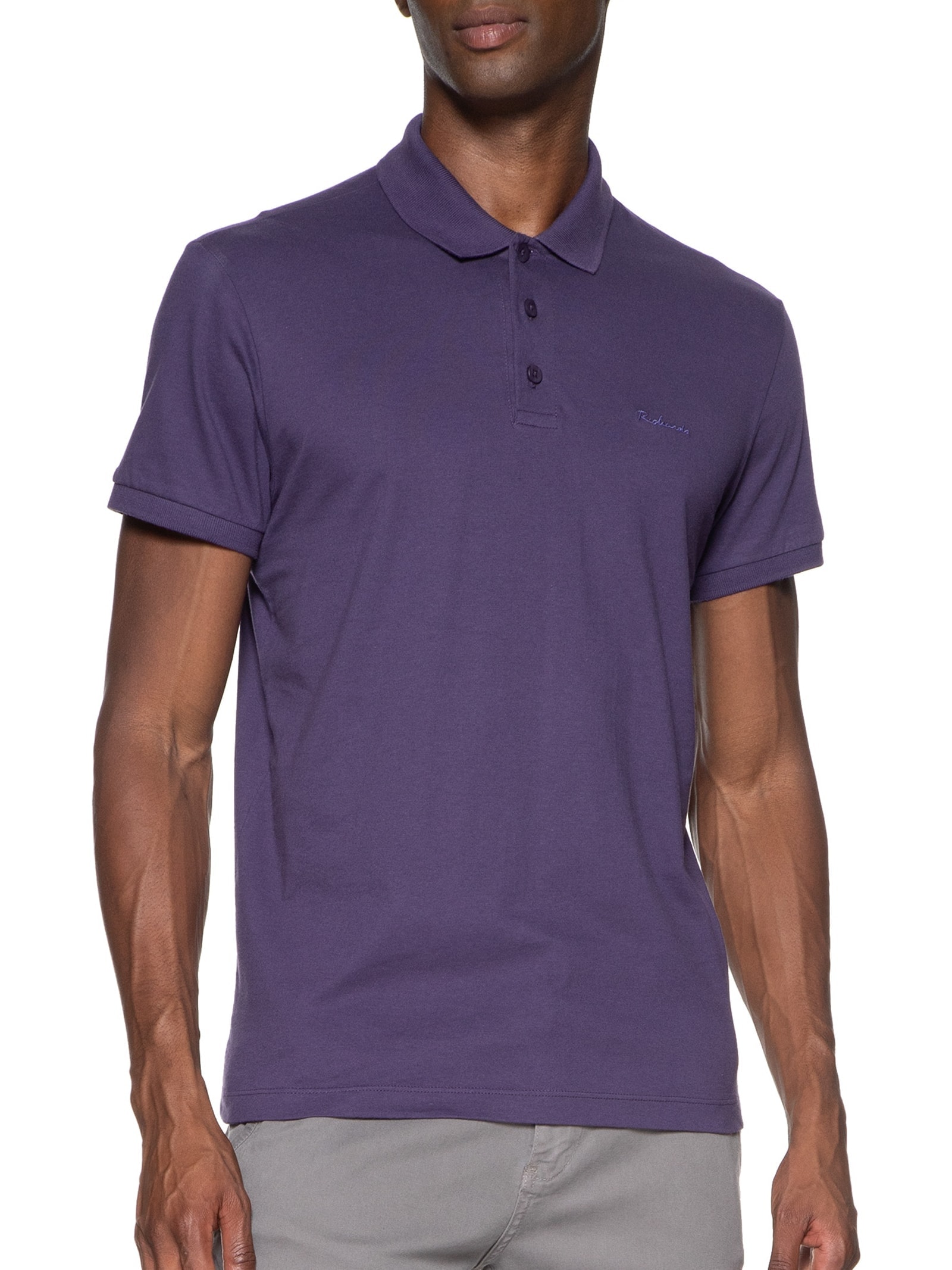 Polo Masculina Lisa Manga Curta Azul Richards