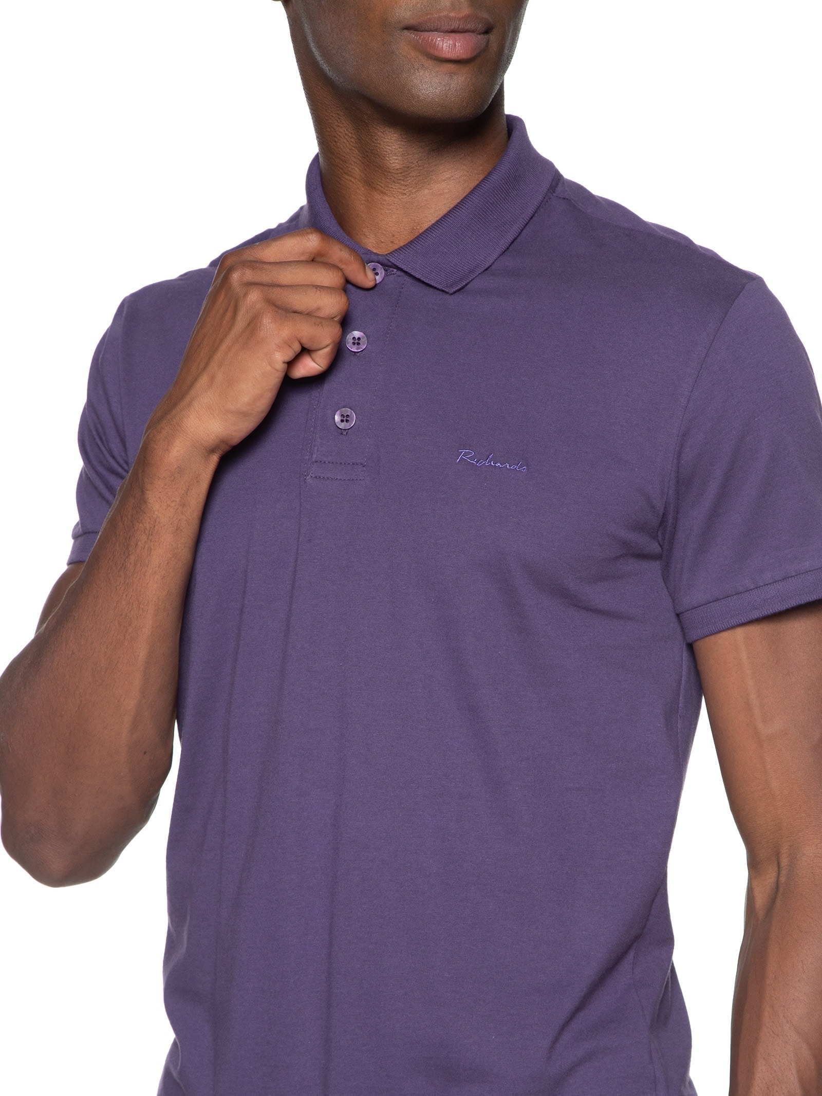 Polo Masculina Lisa Manga Curta Azul Richards