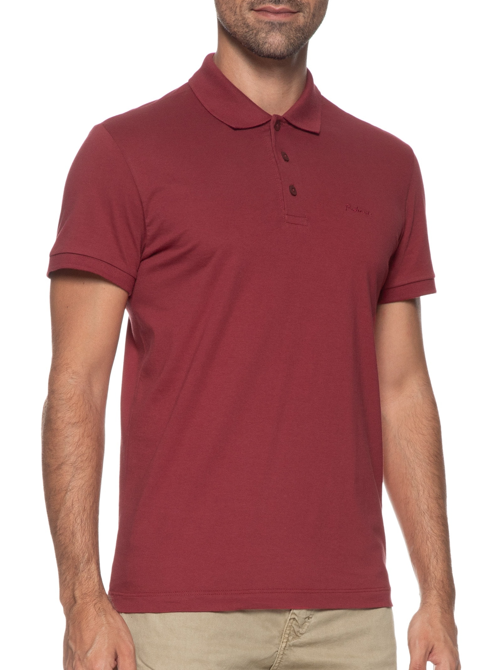 Polo Masculina Lisa Manga Curta Vermelho Richards