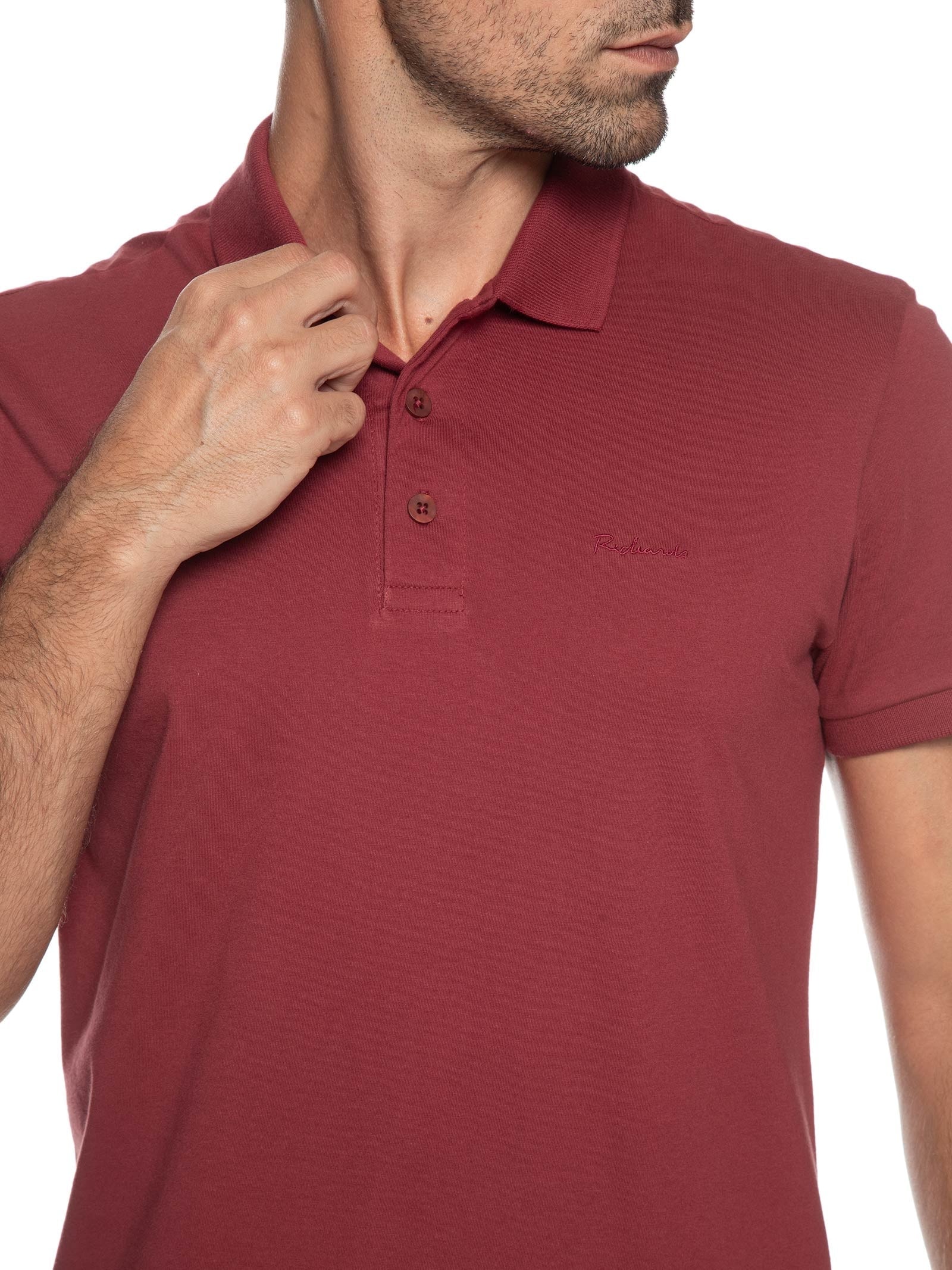 Polo Masculina Lisa Manga Curta Vermelho Richards
