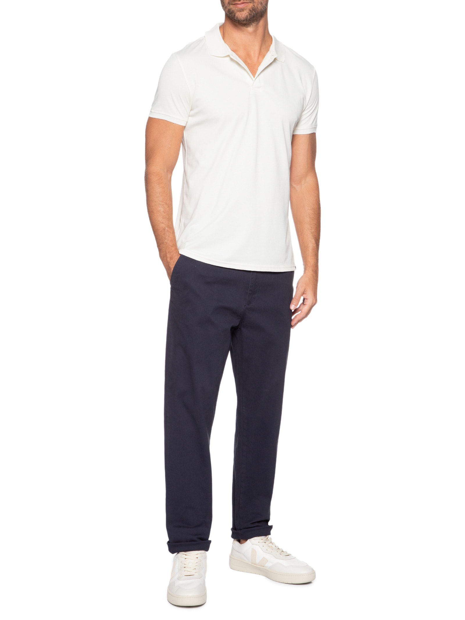 Polo Masculina Lisa Piquet Off White Basiq Men