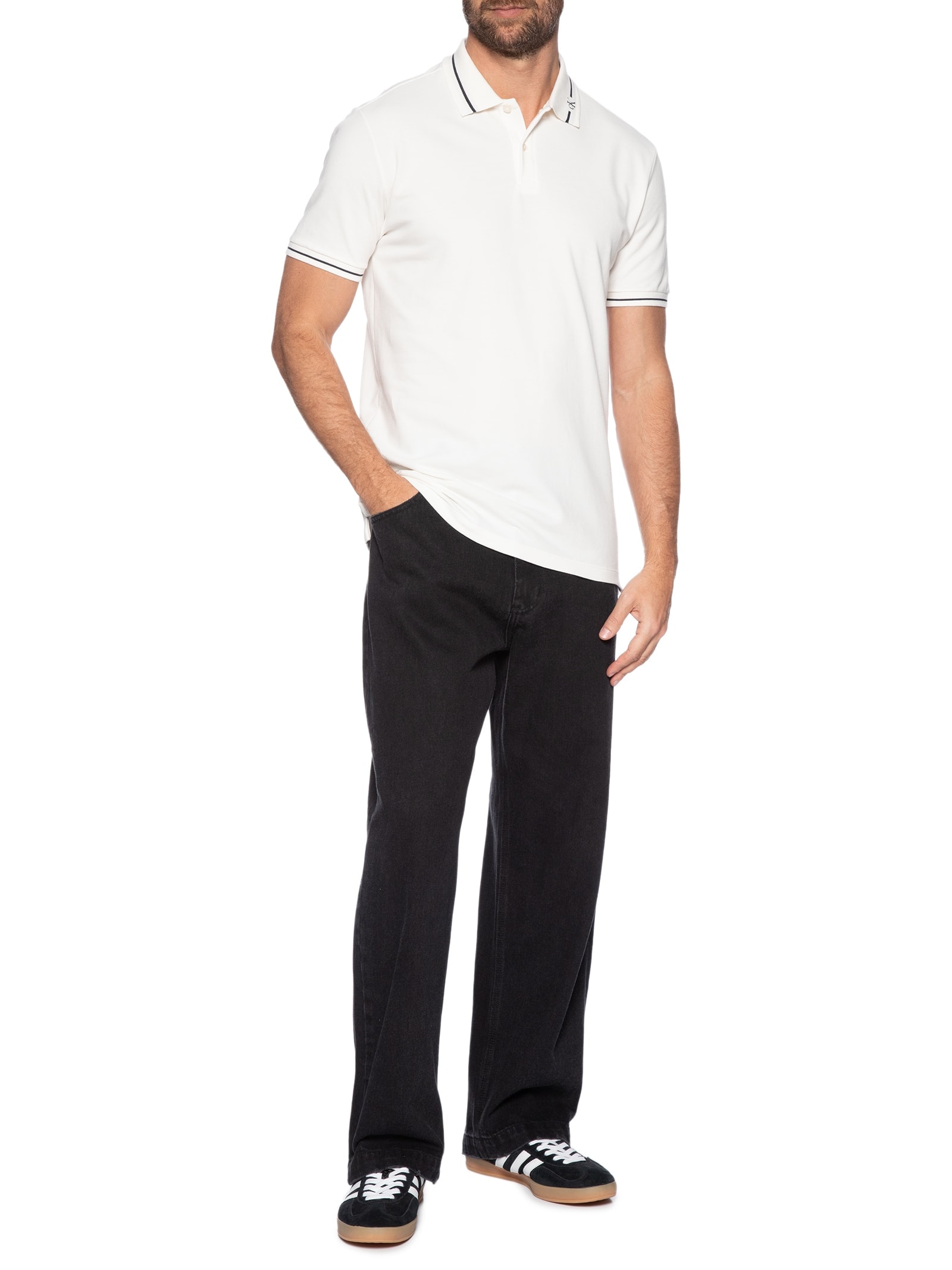 Polo Masculina Logo Bordado Gola Branco Calvin Klein Jeans