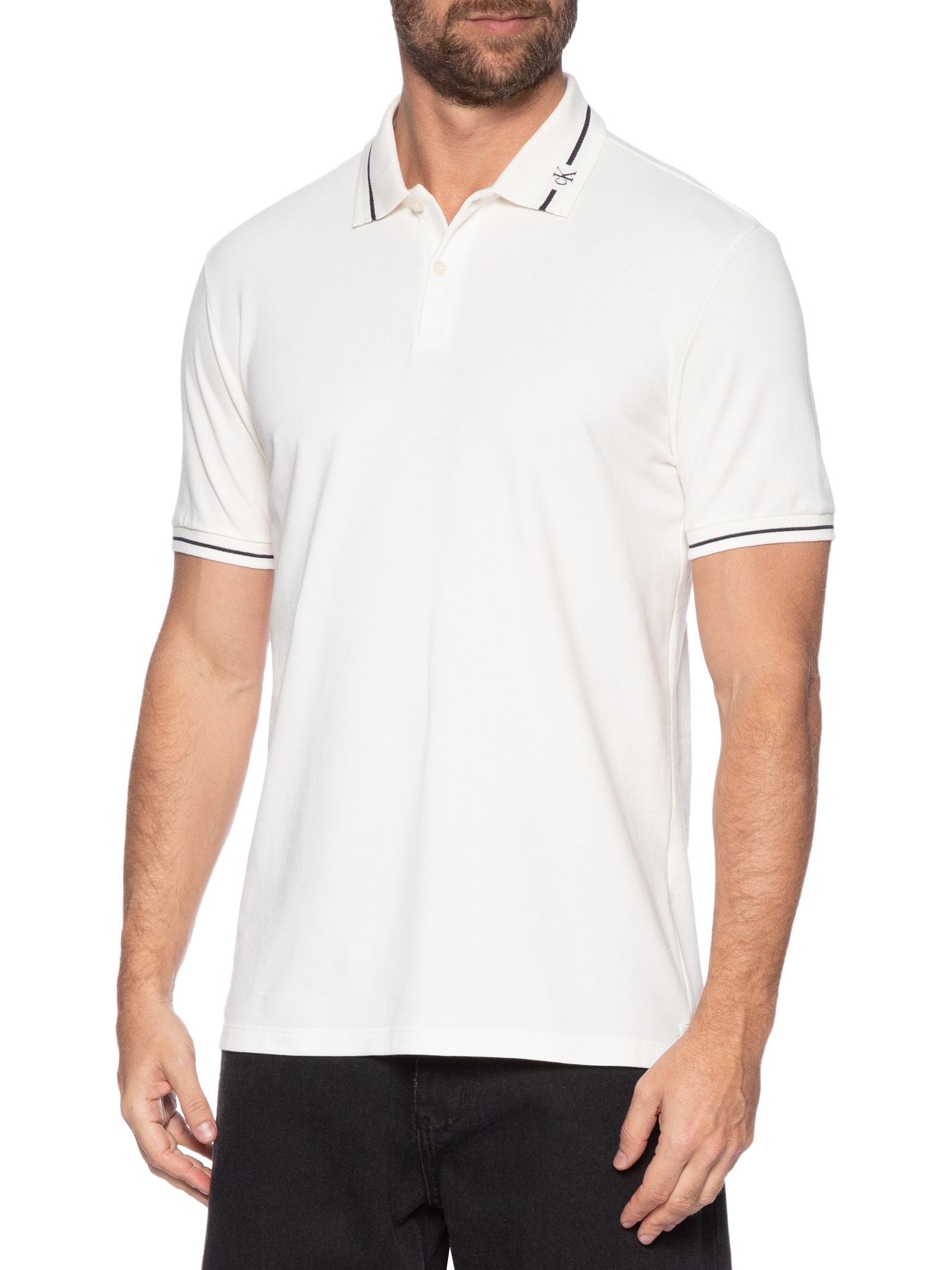 Polo Masculina Logo Bordado Gola Branco Calvin Klein Jeans