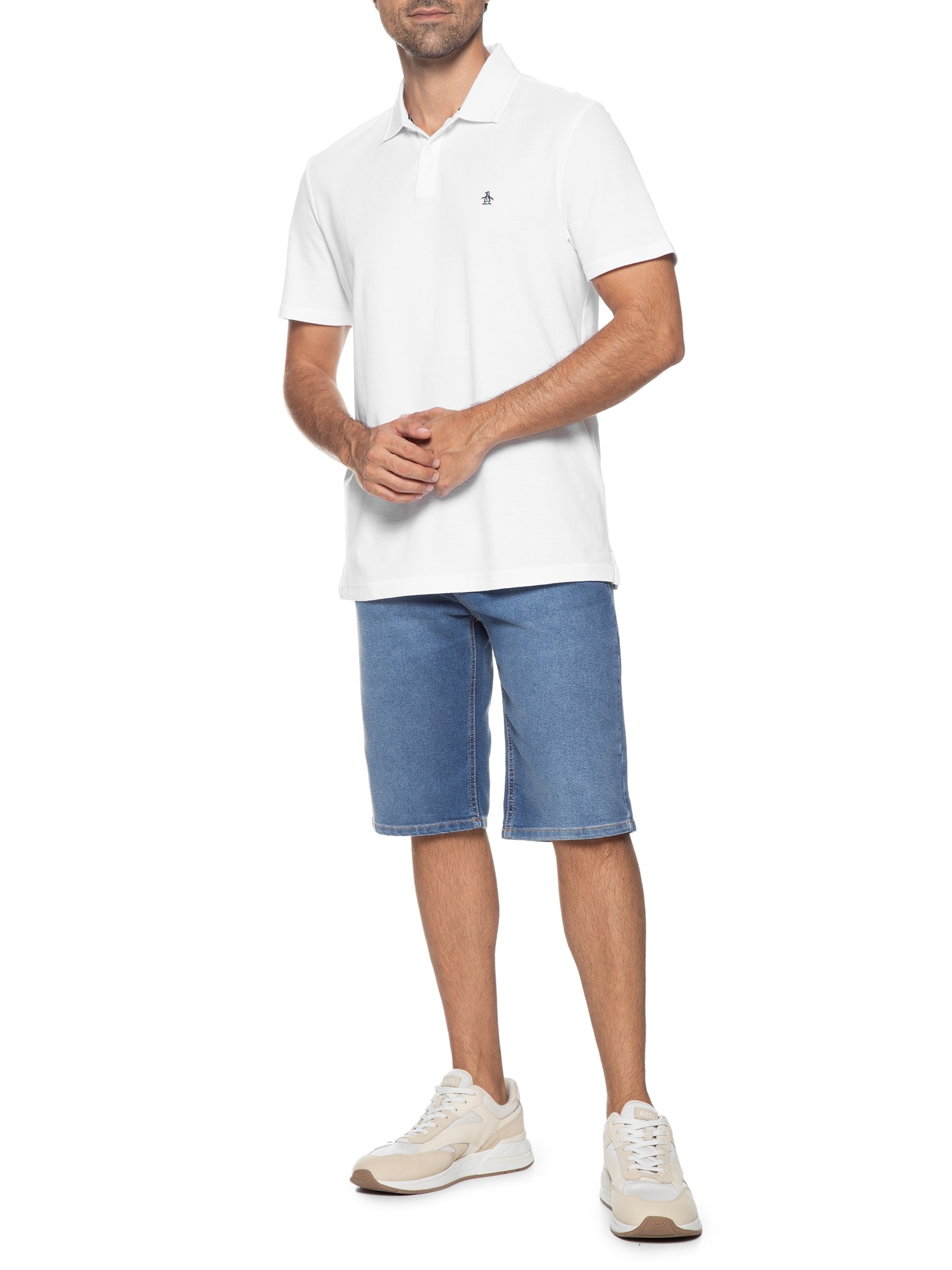 Polo Masculina Logo Branco Original Penguin
