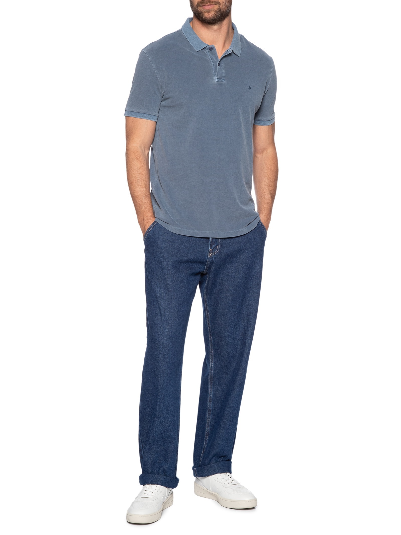 Polo Masculina Logo Monograma Pigmento Azul Calvin Klein Jeans