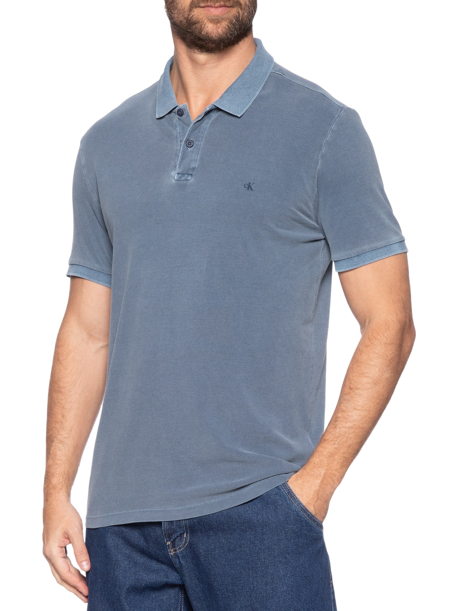 Polo Masculina Logo Monograma Pigmento Azul Calvin Klein Jeans