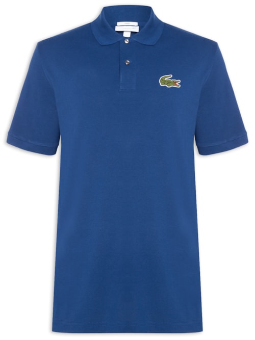 Polo Masculina Loose Fit Crocodilo Emblemático Em Piquet De Algodão Orgânico – Azul