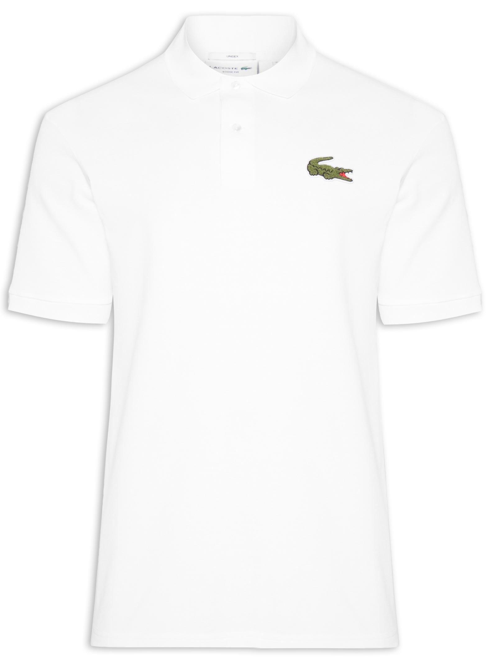 Polo Masculina Loose Fit Crocodilo Emblemático Em Piquet de Algodão Orgânico Branco Lacoste