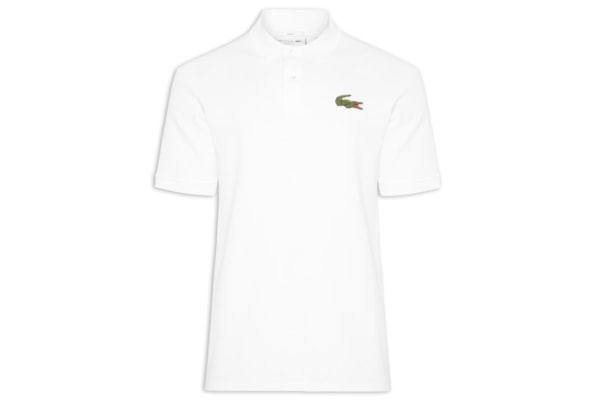Polo Masculina Loose Fit Crocodilo Emblemático Em Piquet de Algodão Orgânico - Branco