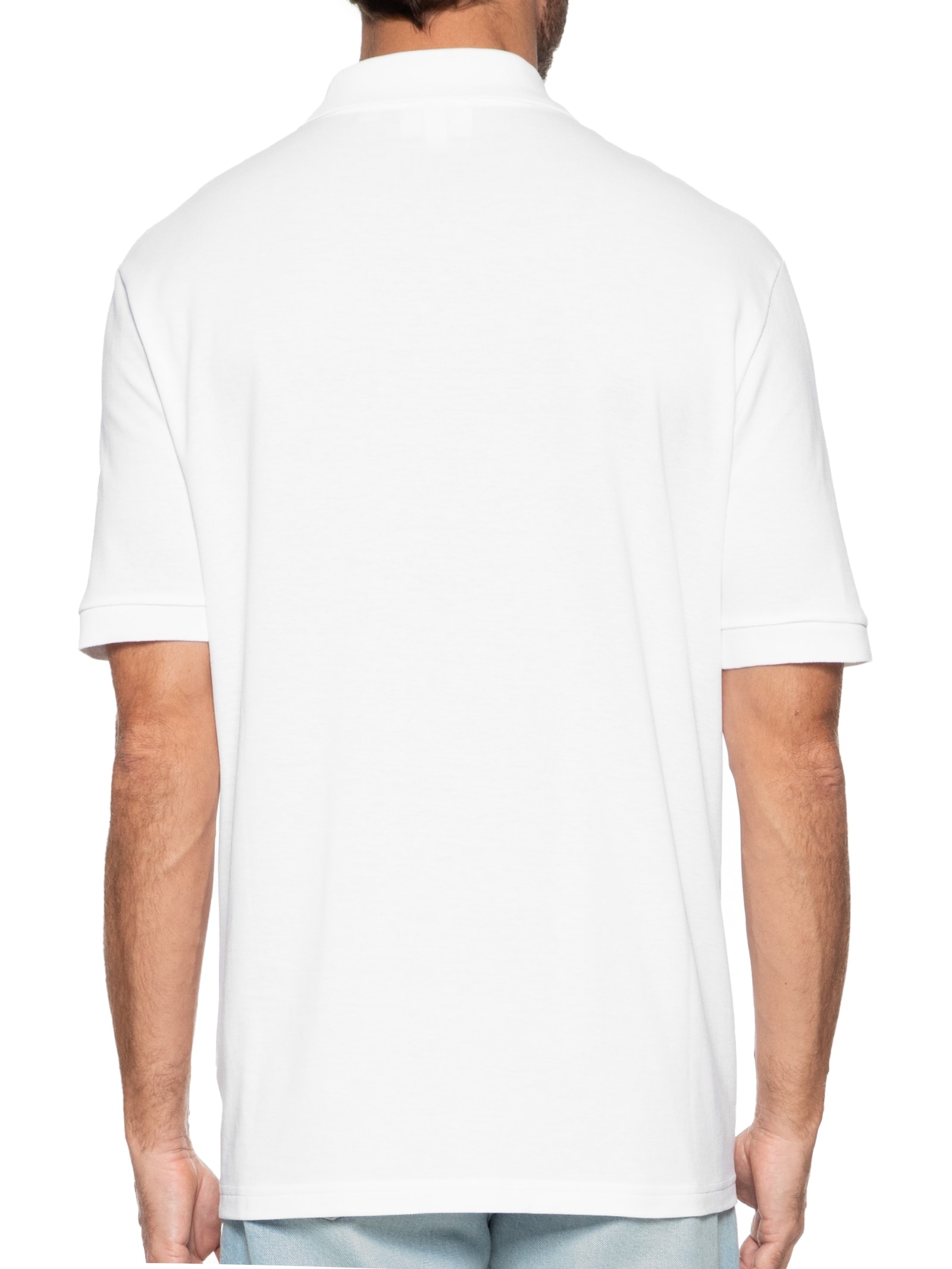 Polo Masculina Loose Fit Crocodilo Emblemático Em Piquet de Algodão Orgânico Branco Lacoste