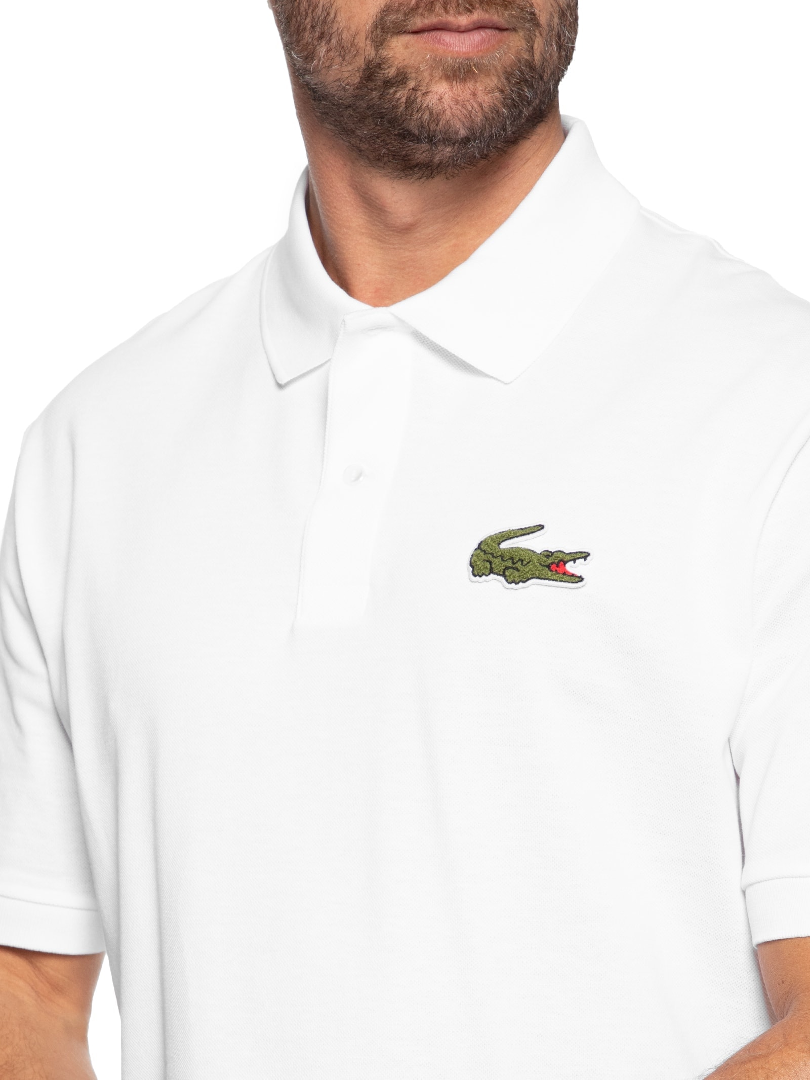 Polo Masculina Loose Fit Crocodilo Emblemático Em Piquet de Algodão Orgânico Branco Lacoste