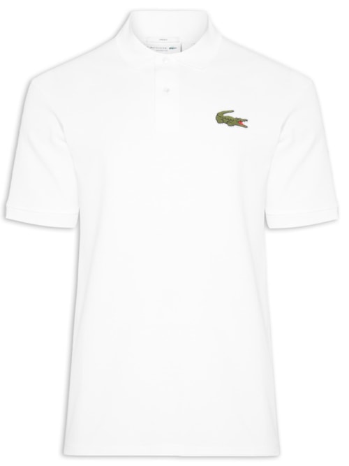 Polo Masculina Loose Fit Crocodilo Emblemático Em Piquet de Algodão Orgânico - Branco