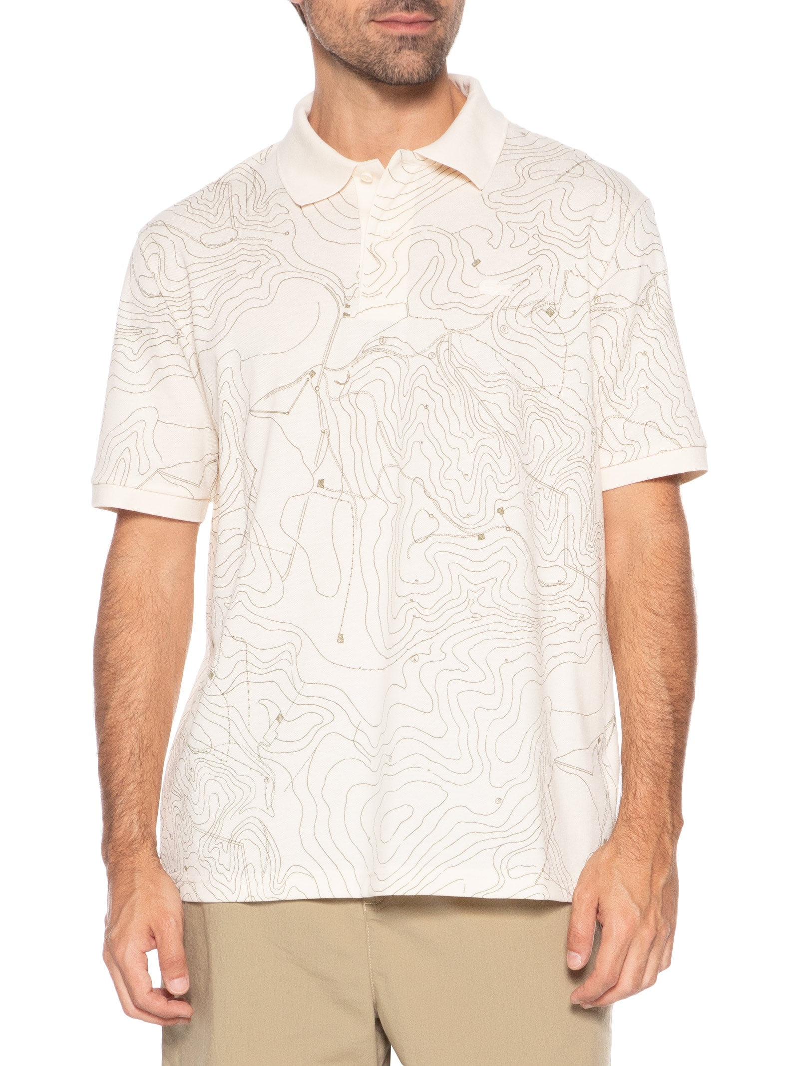 Polo Masculina Loose Fit Landscape Petit Piquet Bege Lacoste