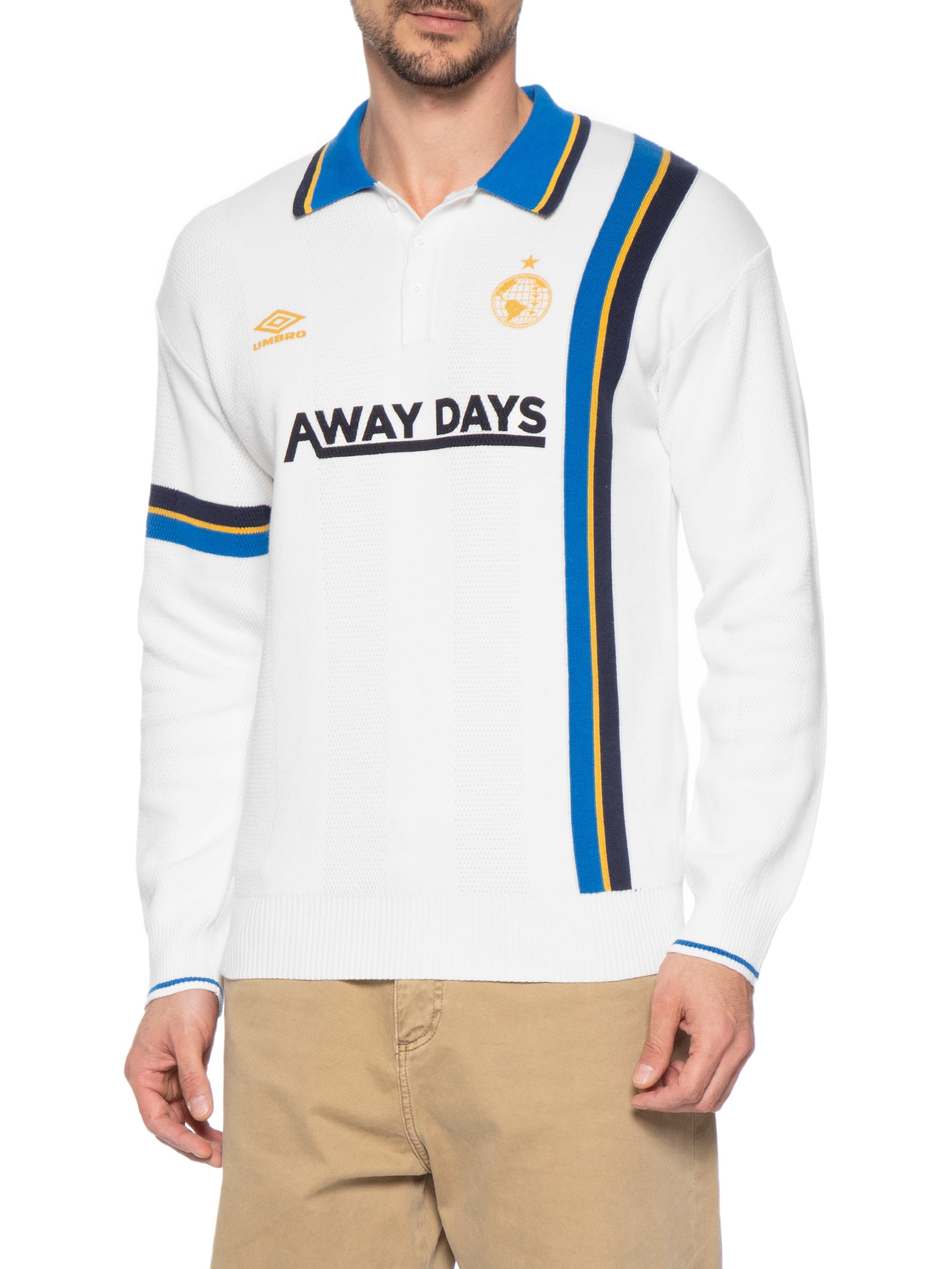 Polo Masculina LS Knitted Football Branco Umbro