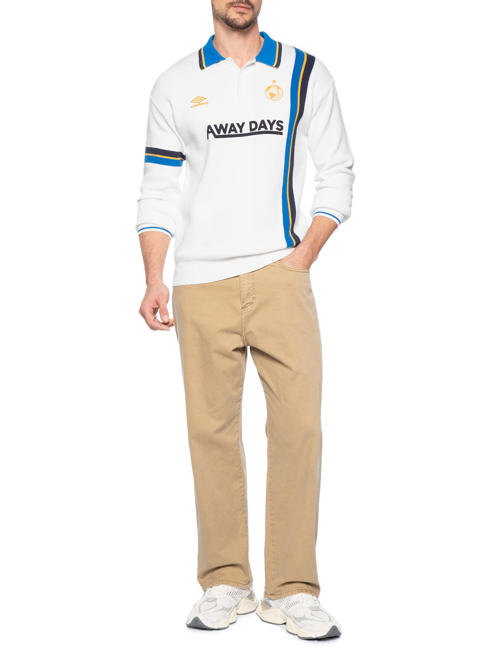Polo Masculina LS Knitted Football – Branco Umbro