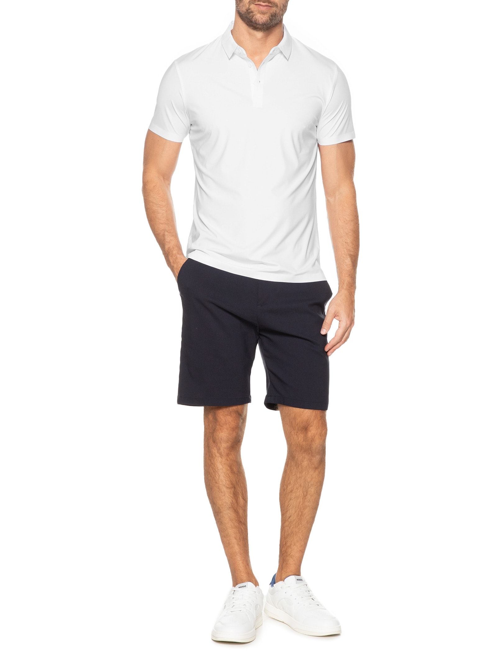 Polo Masculina Malha Casual Branco  '2 Essential