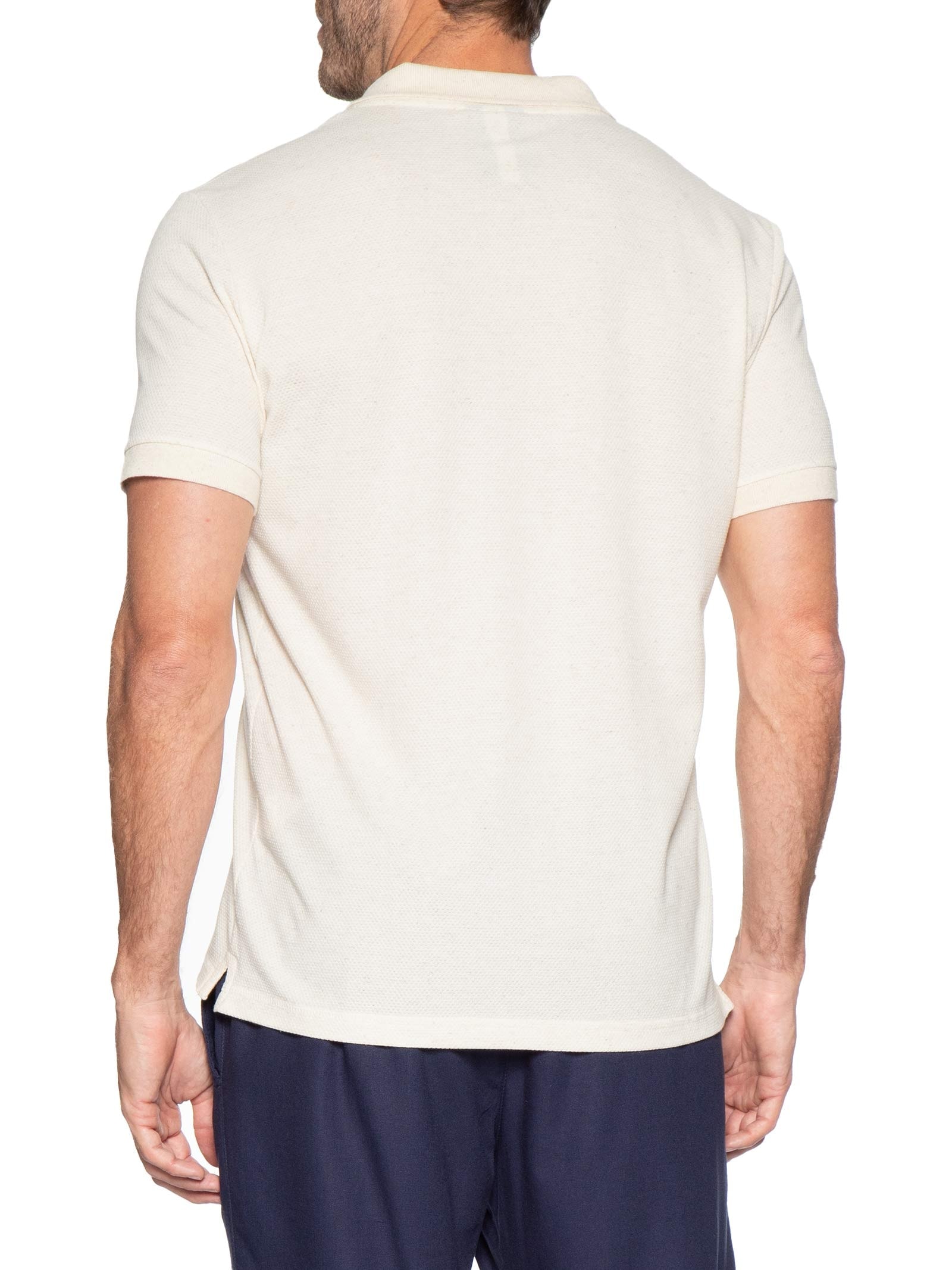 Polo Masculina Malha Favo Linho Off White Reserva