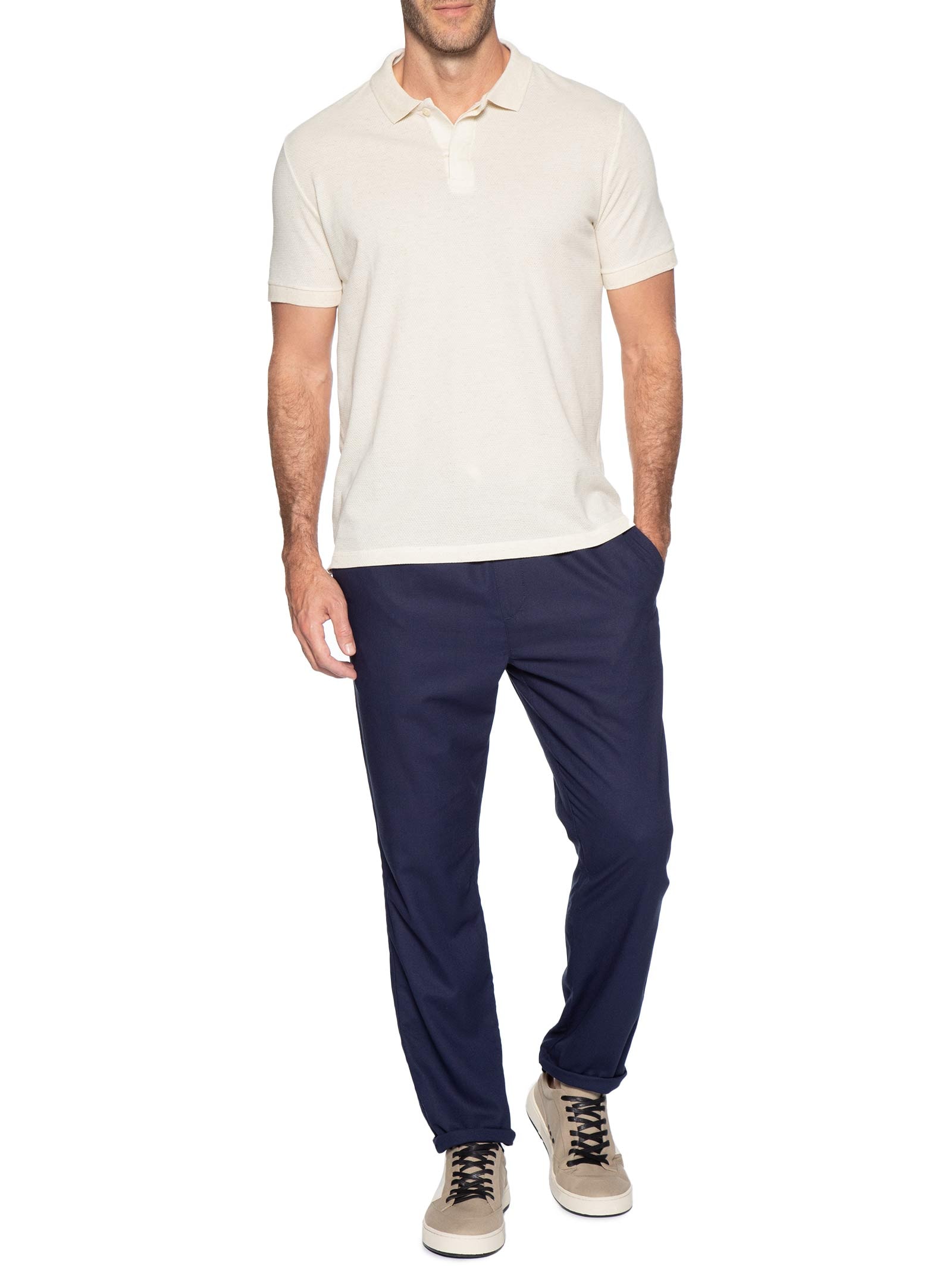 Polo Masculina Malha Favo Linho – Off White Reserva