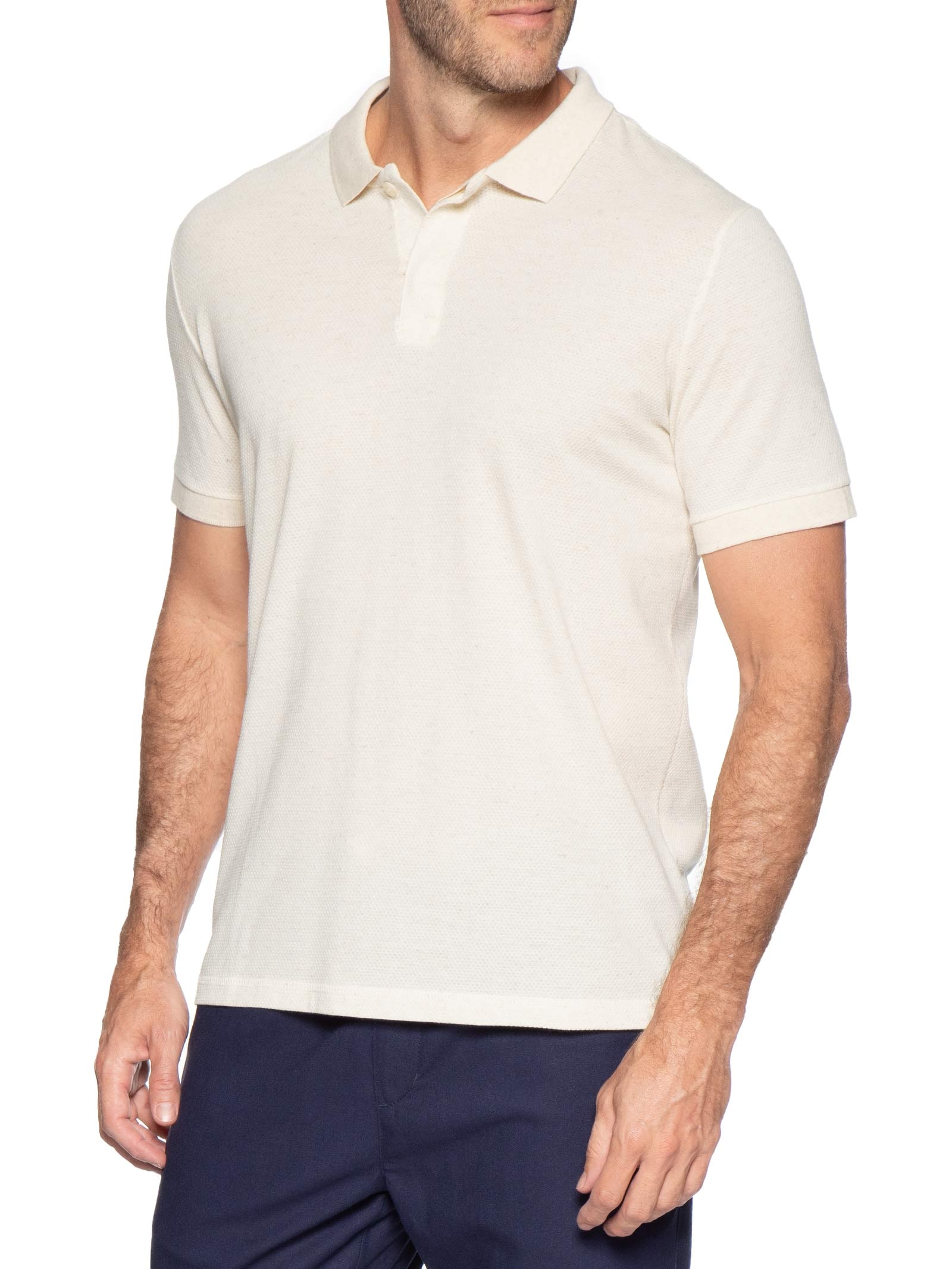 Polo Masculina Malha Favo Linho – Off White Reserva